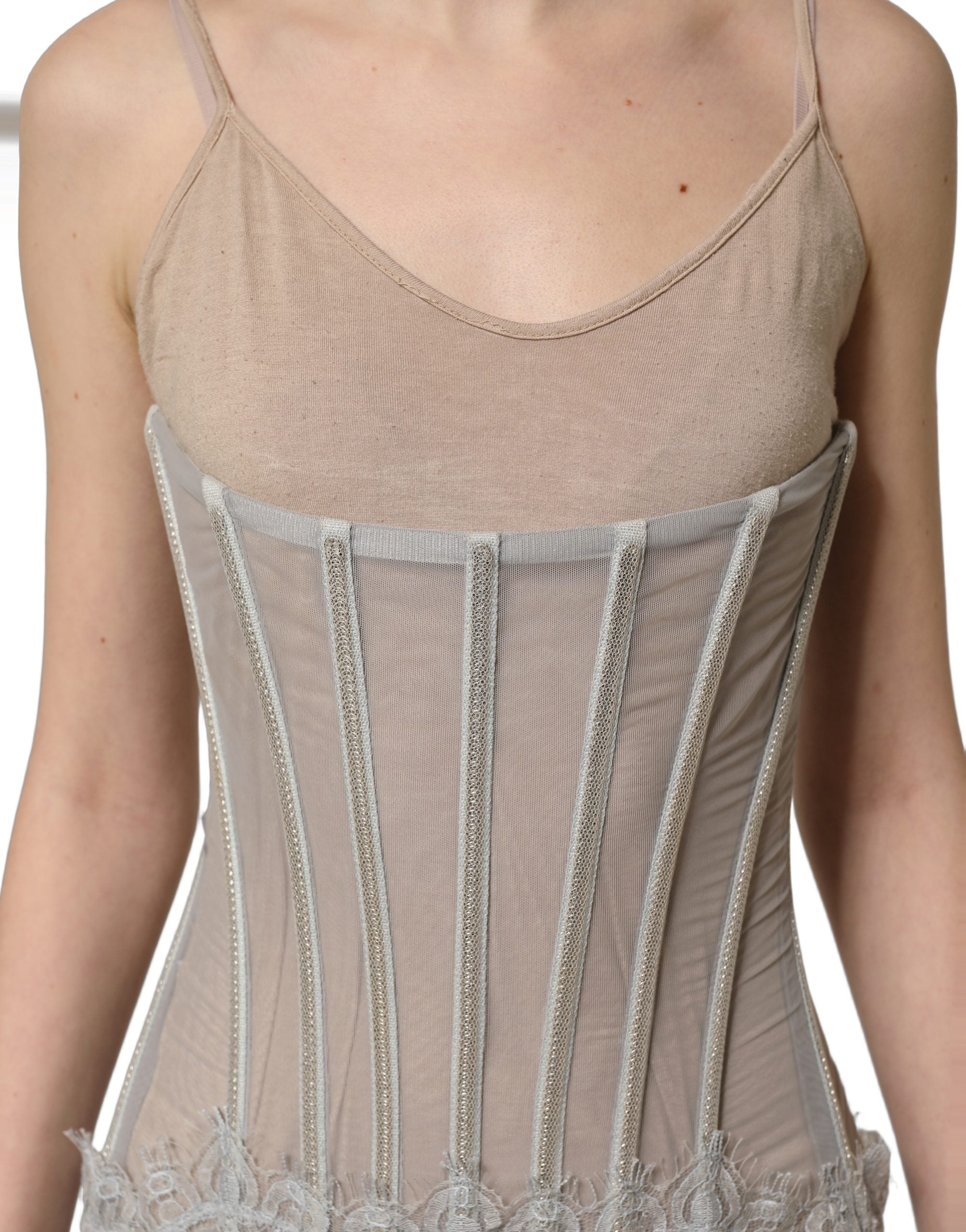 Dolce & Gabbana Gray Lace Corset Style Bodice Maxi Dress Dolce & Gabbana