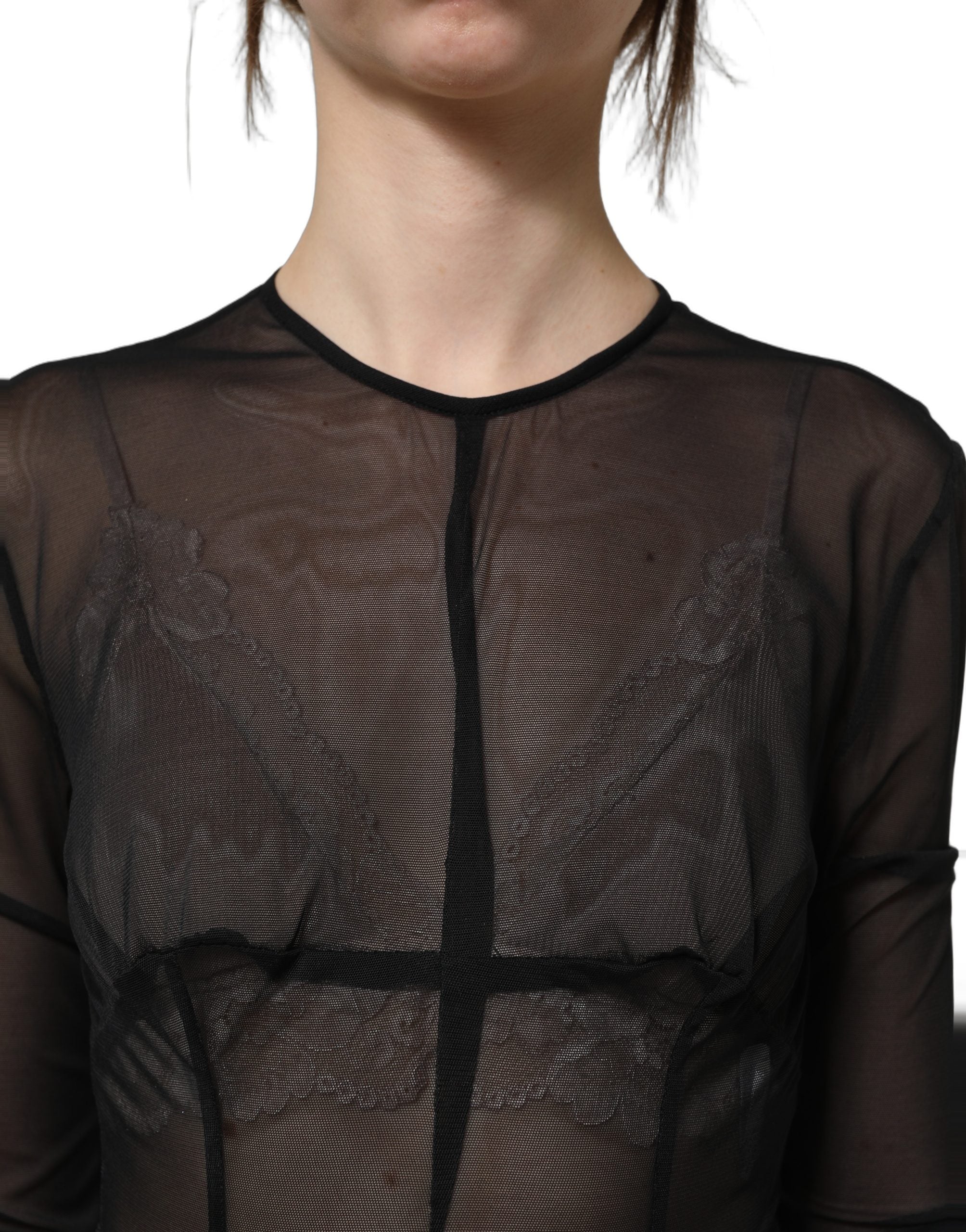 Dolce & Gabbana Black Long Sleeve Sheer Fitted Maxi Dress Dolce & Gabbana