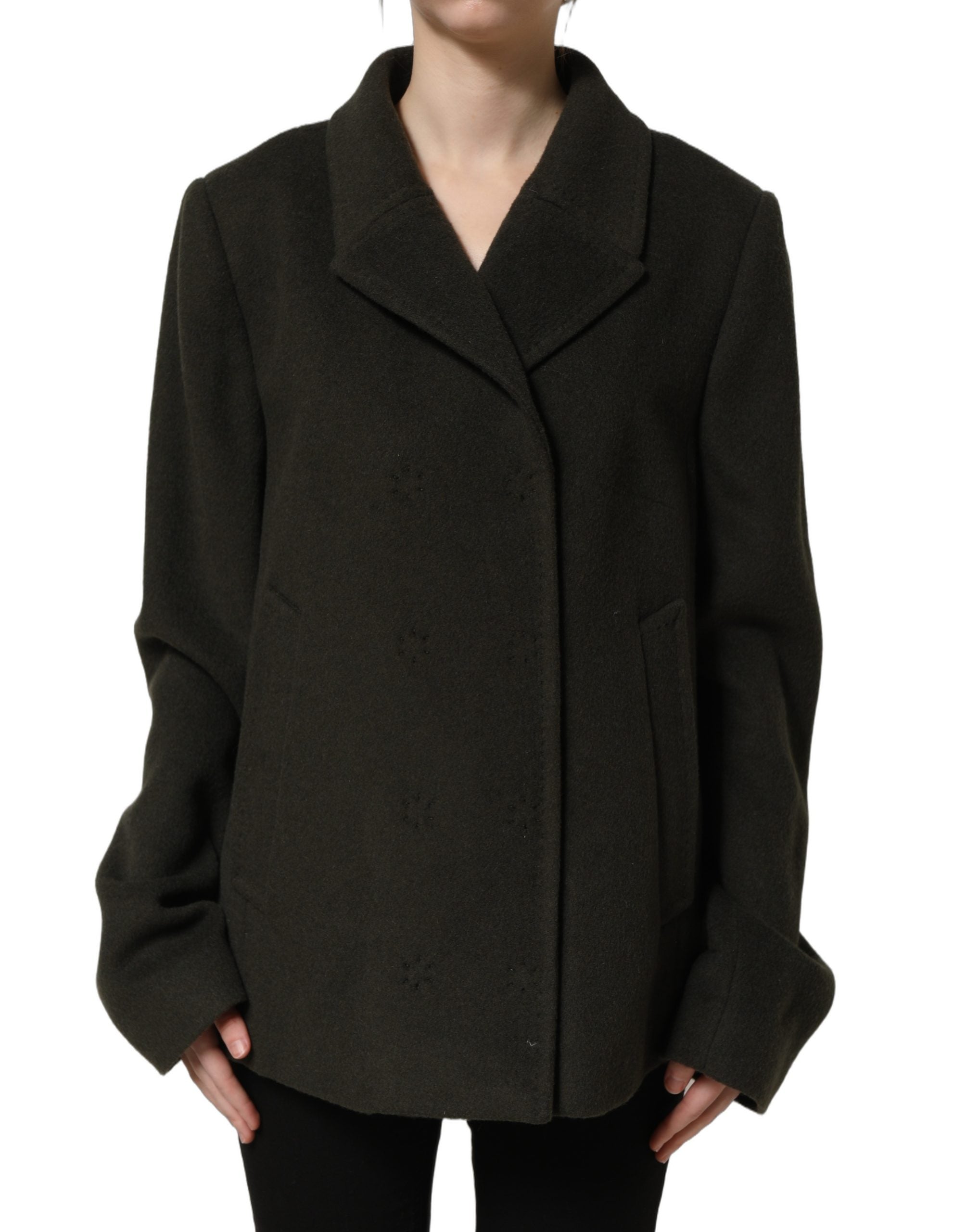 Dolce & Gabbana Dark Green Double Breasted Peacoat Jacket Dolce & Gabbana