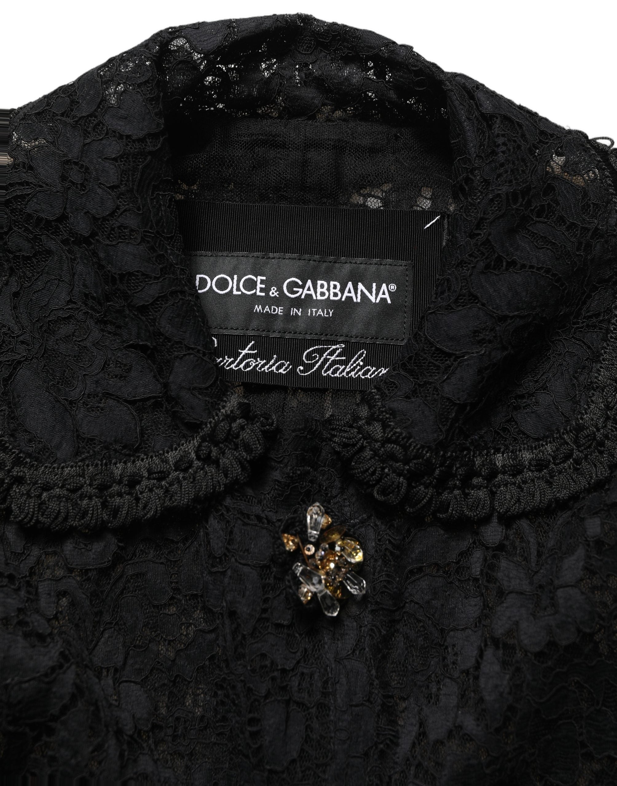 Dolce & Gabbana Black Embellished Guipure Lace Coat Jacket Dolce & Gabbana