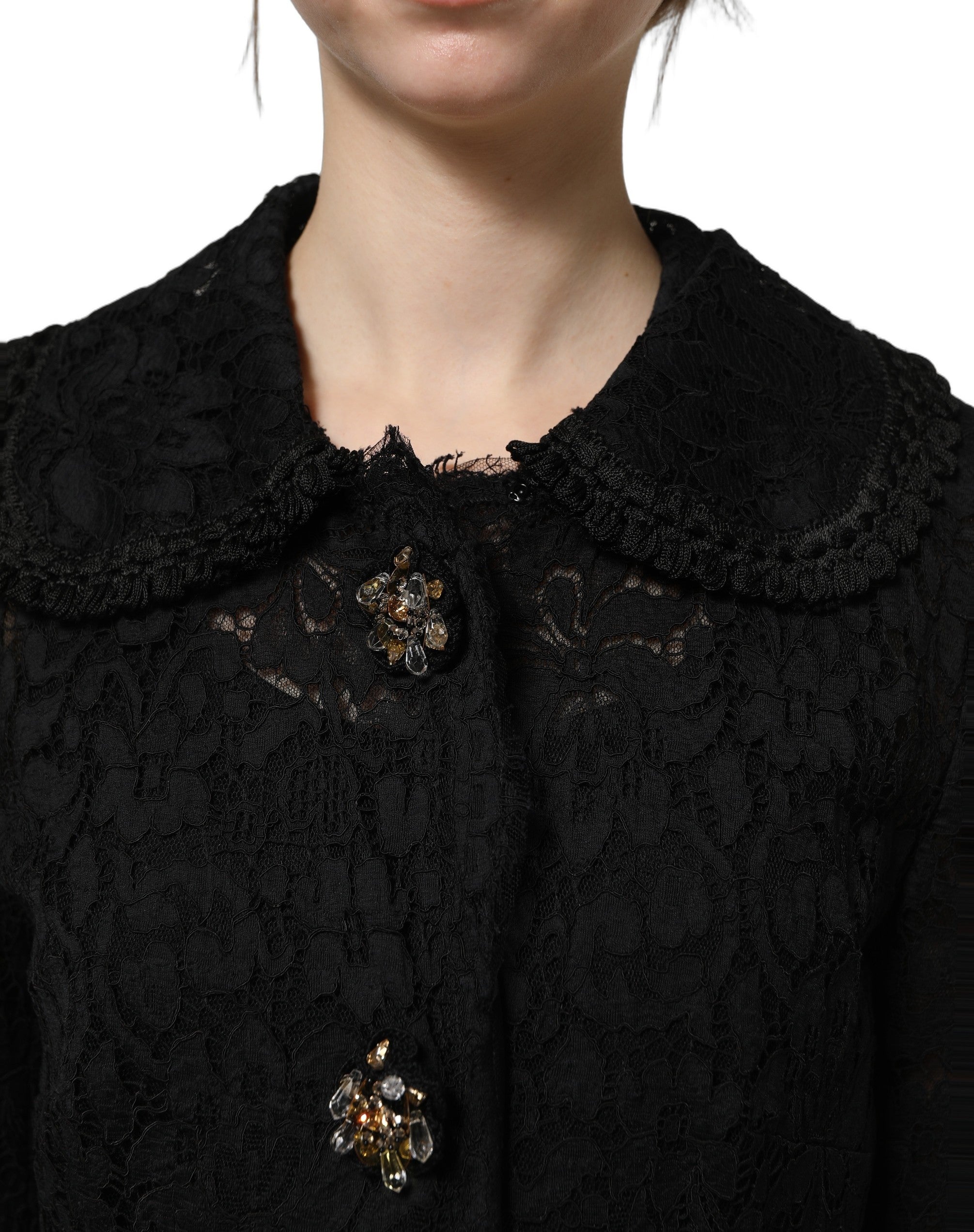 Dolce & Gabbana Black Embellished Guipure Lace Coat Jacket Dolce & Gabbana