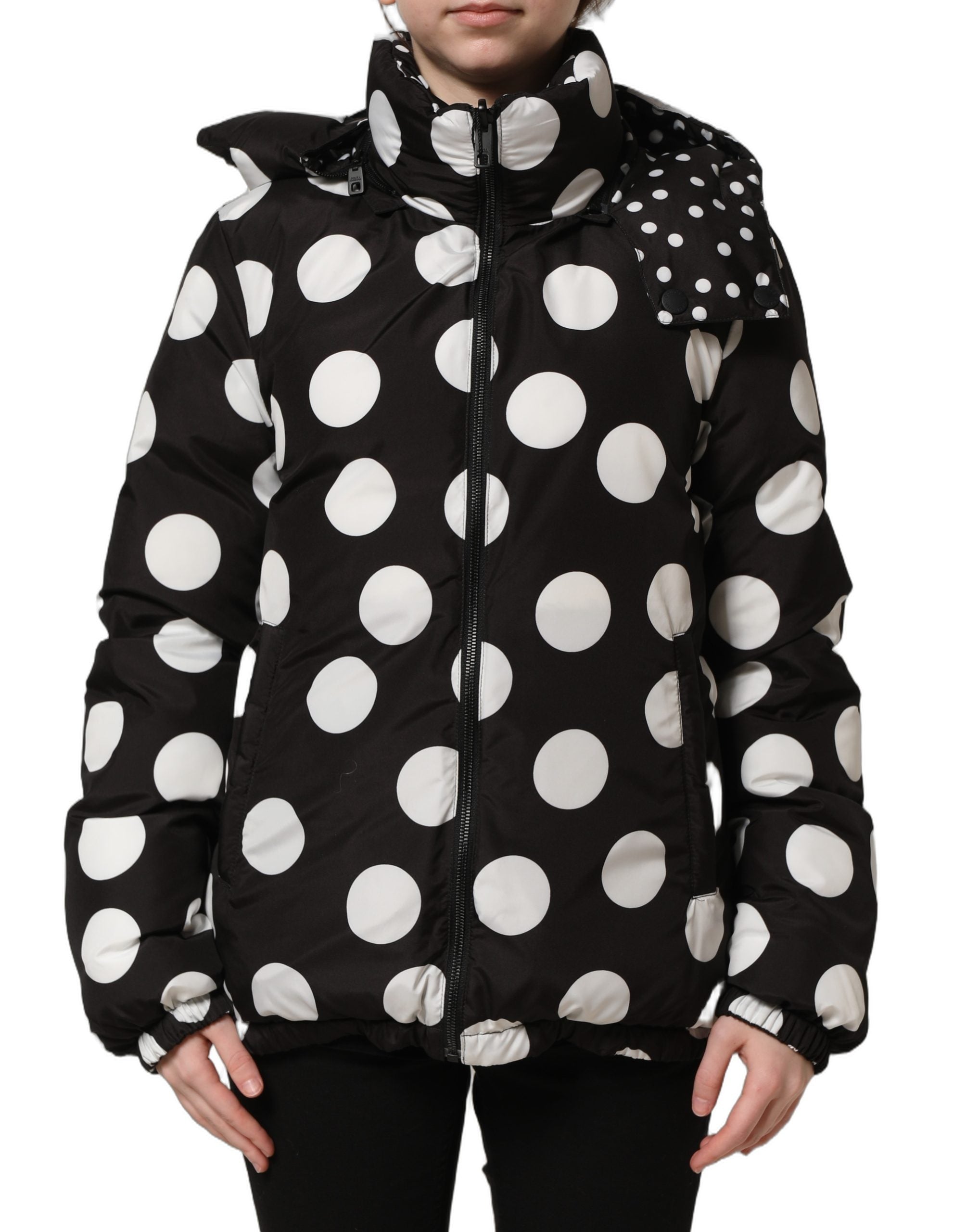 Dolce & Gabbana Black White Polka Dot Hooded Blouson Jacket Dolce & Gabbana