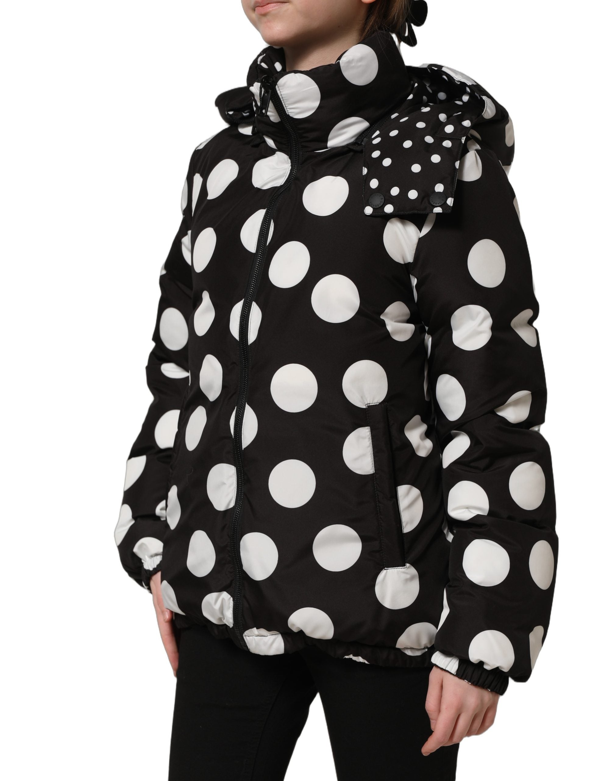Dolce & Gabbana Black White Polka Dot Hooded Blouson Jacket Dolce & Gabbana