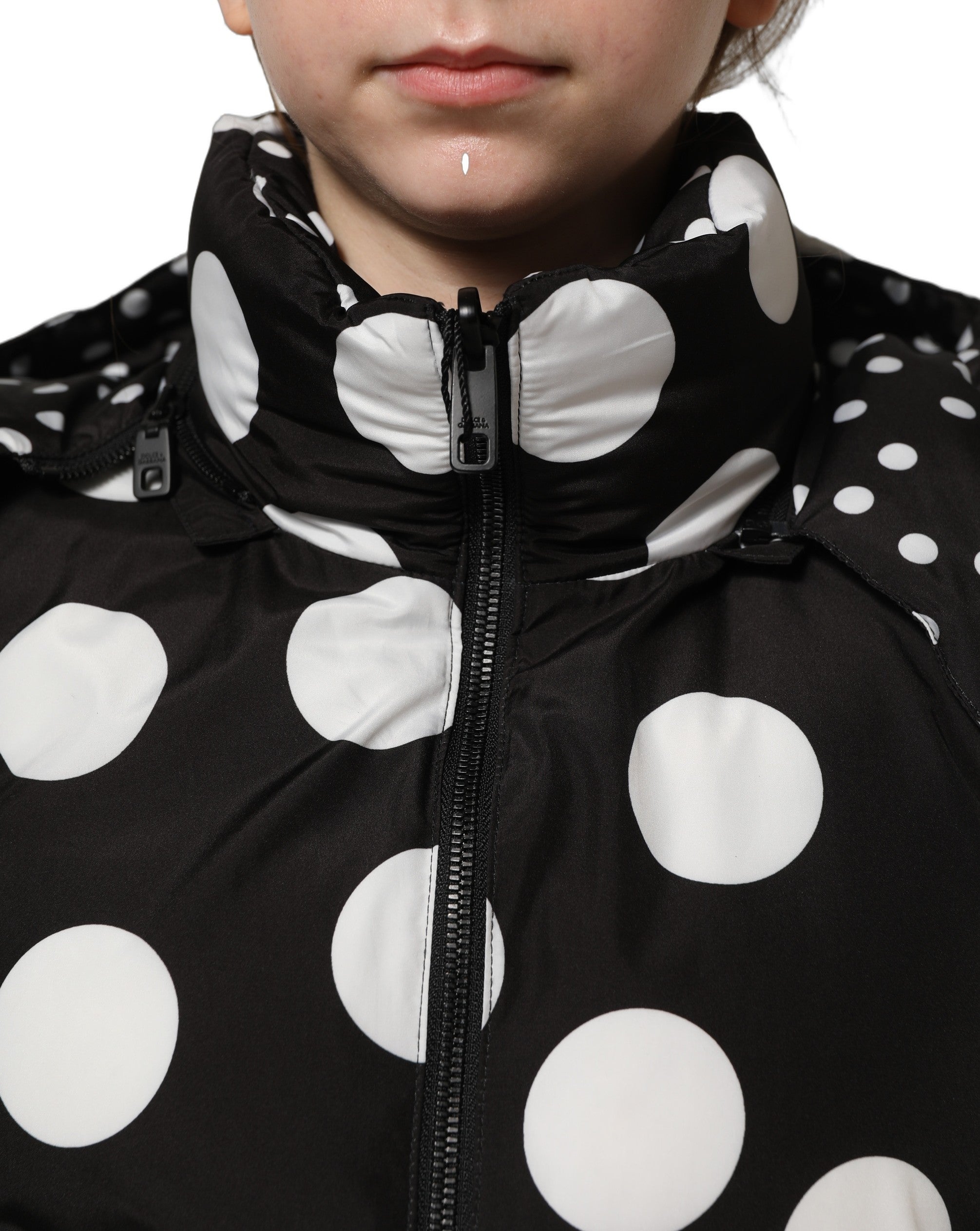 Dolce & Gabbana Black White Polka Dot Hooded Blouson Jacket Dolce & Gabbana