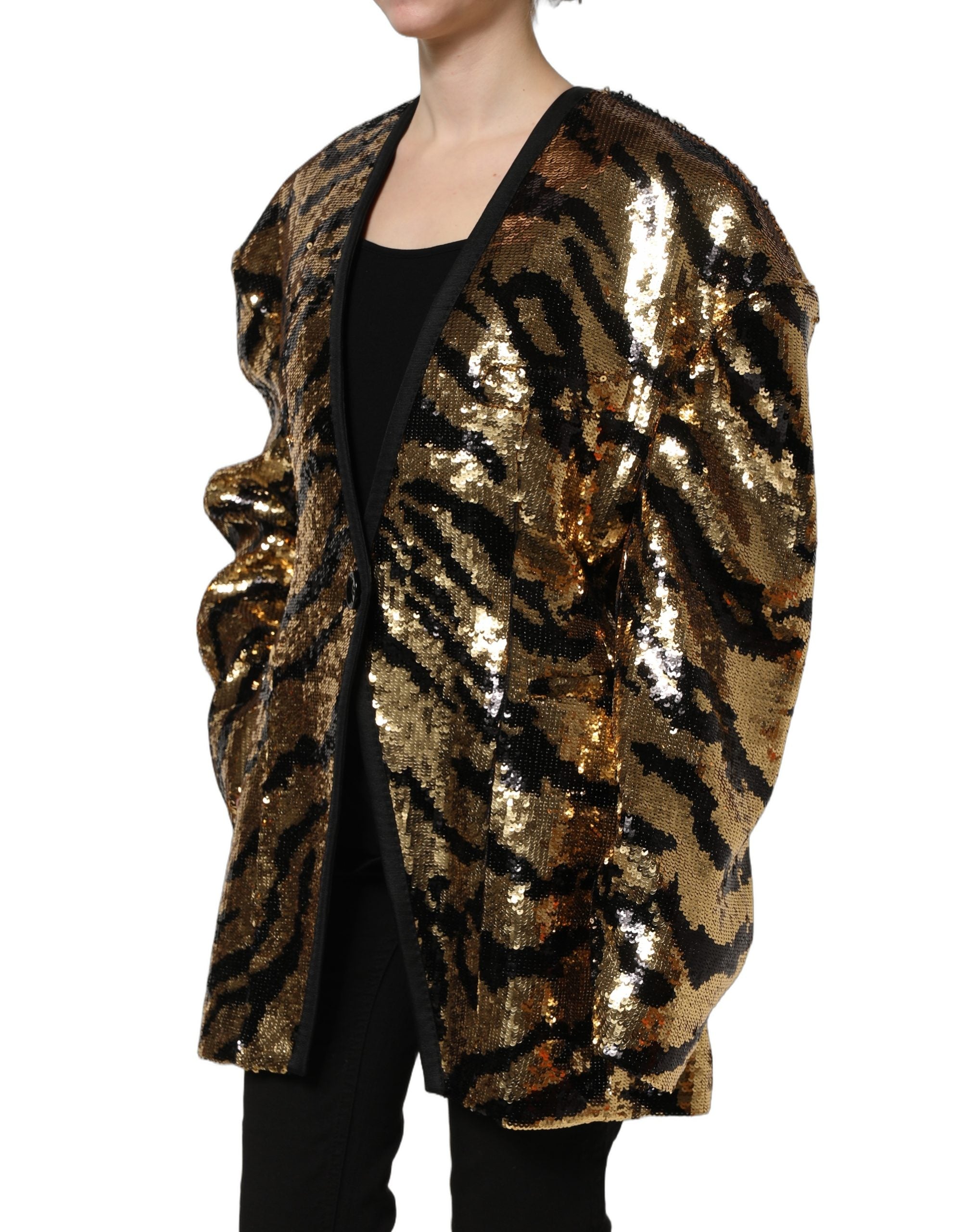 Dolce & Gabbana Black Gold Sequin Tiger Stripe Blazer Jacket Dolce & Gabbana