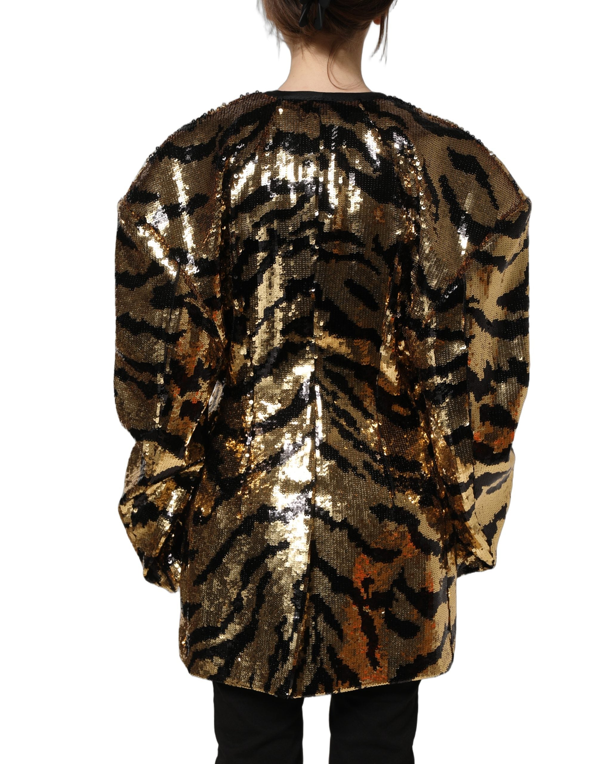 Dolce & Gabbana Black Gold Sequin Tiger Stripe Blazer Jacket Dolce & Gabbana