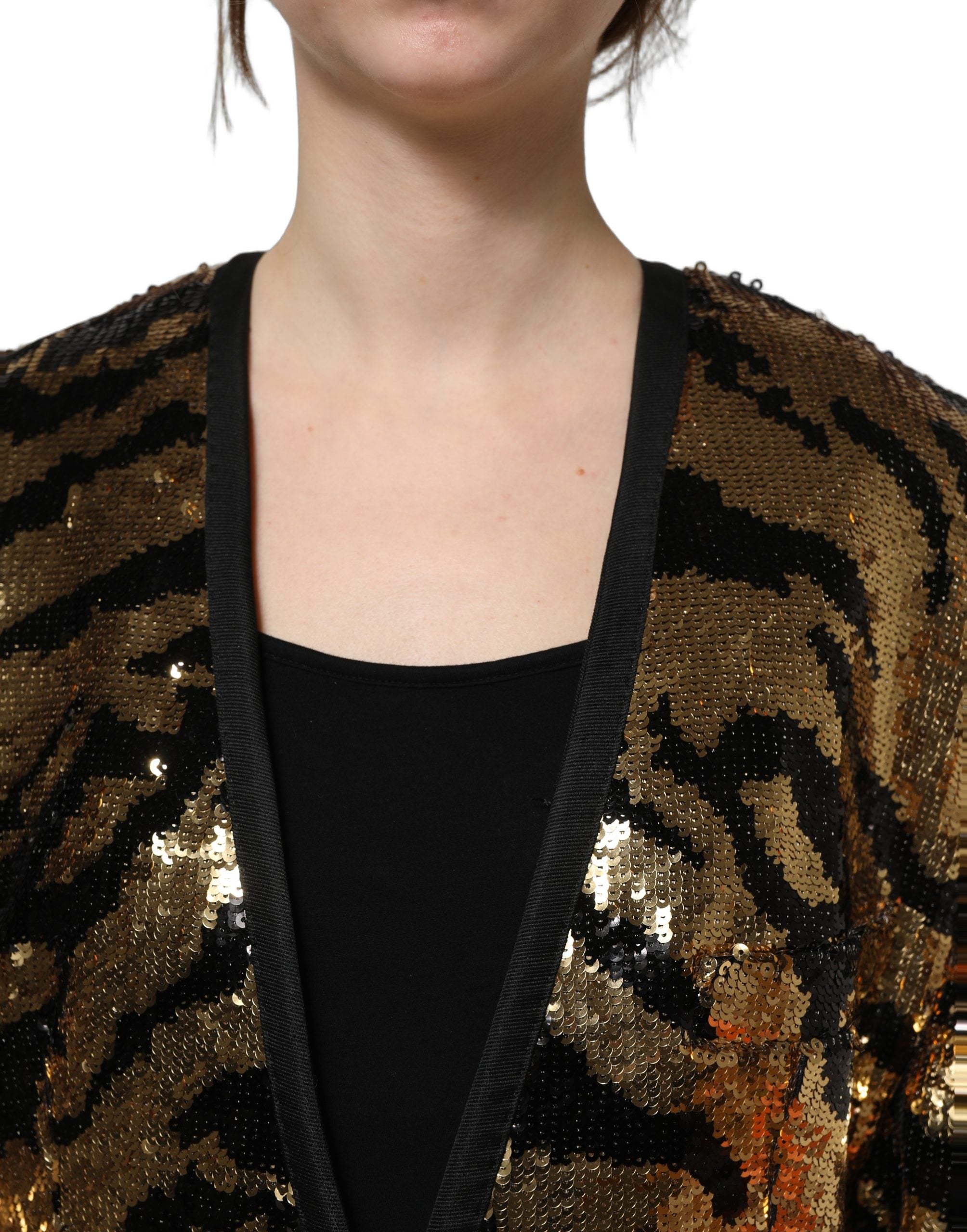 Dolce & Gabbana Black Gold Sequin Tiger Stripe Blazer Jacket Dolce & Gabbana