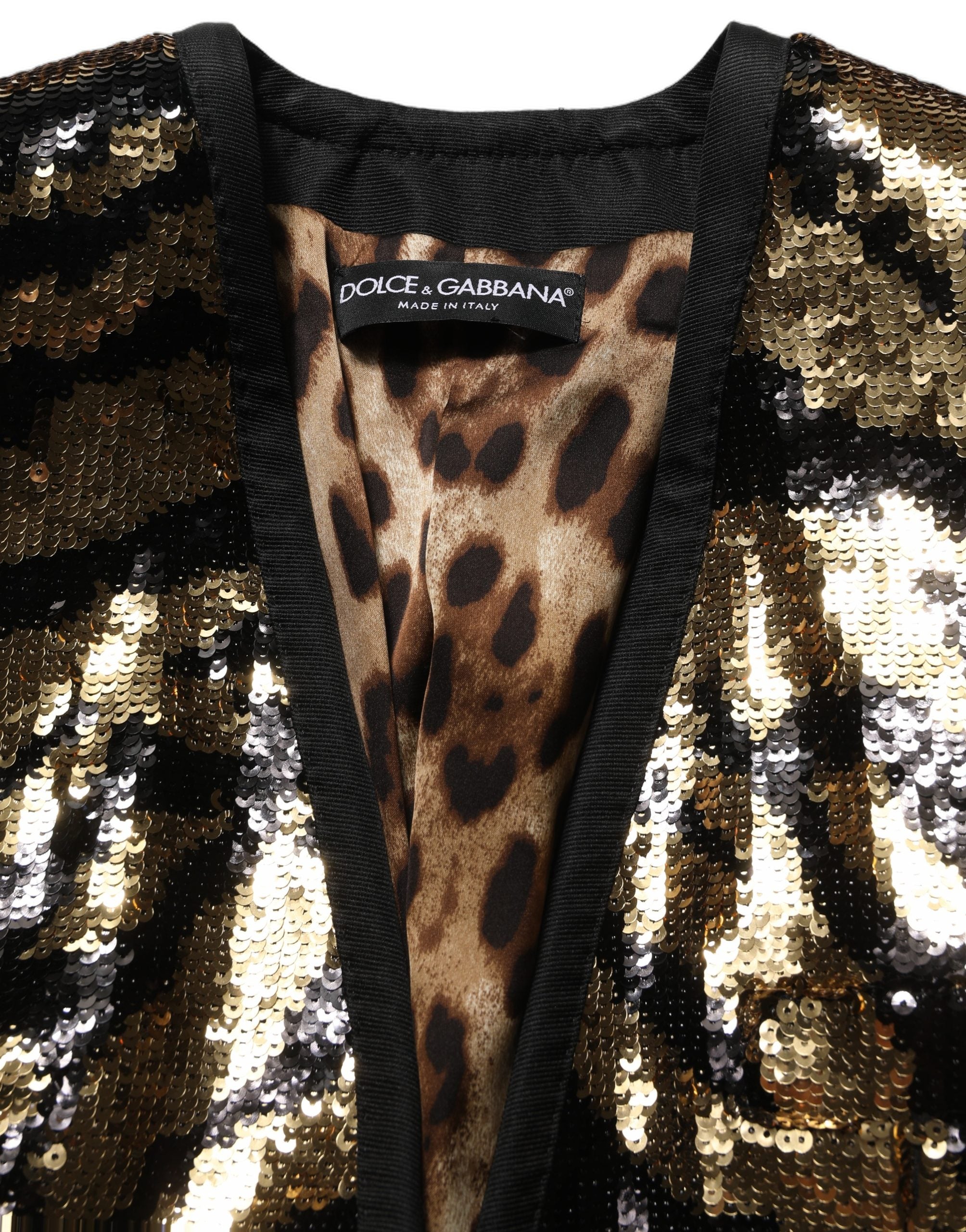 Dolce & Gabbana Black Gold Sequin Tiger Stripe Blazer Jacket Dolce & Gabbana