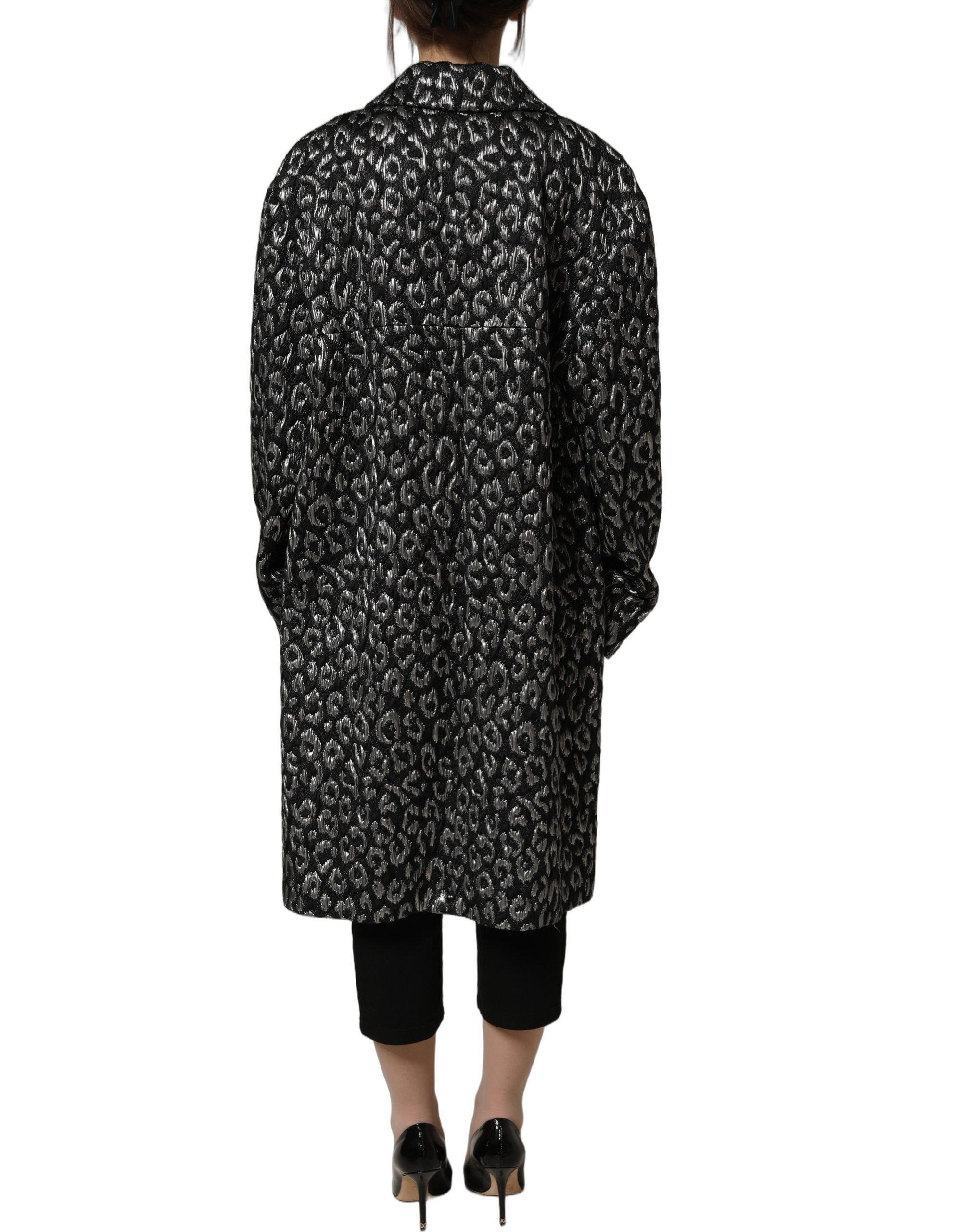 Dolce & Gabbana Black Silver Jacquard Leopard Coat Jacket Dolce & Gabbana