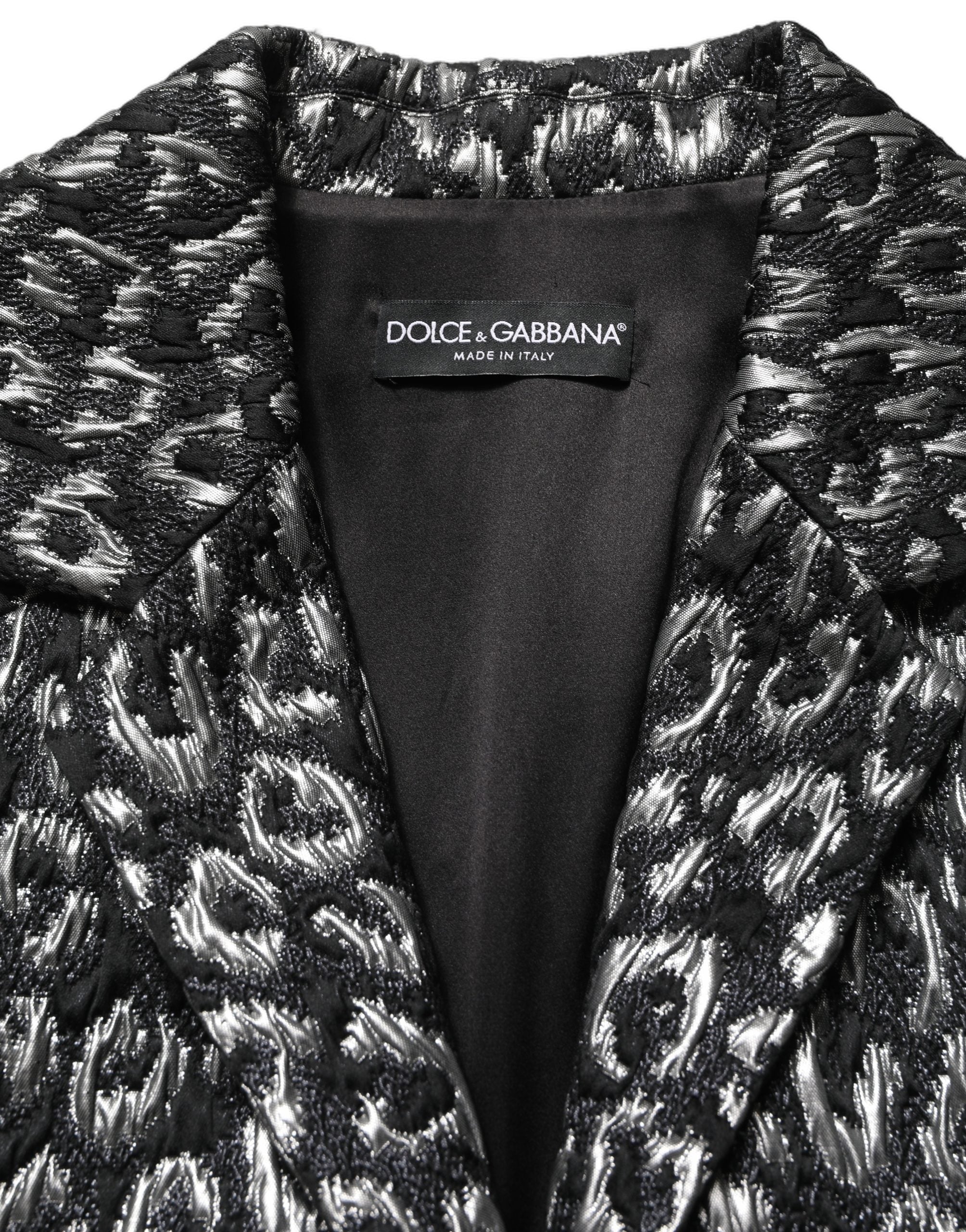 Dolce & Gabbana Black Silver Jacquard Leopard Coat Jacket Dolce & Gabbana