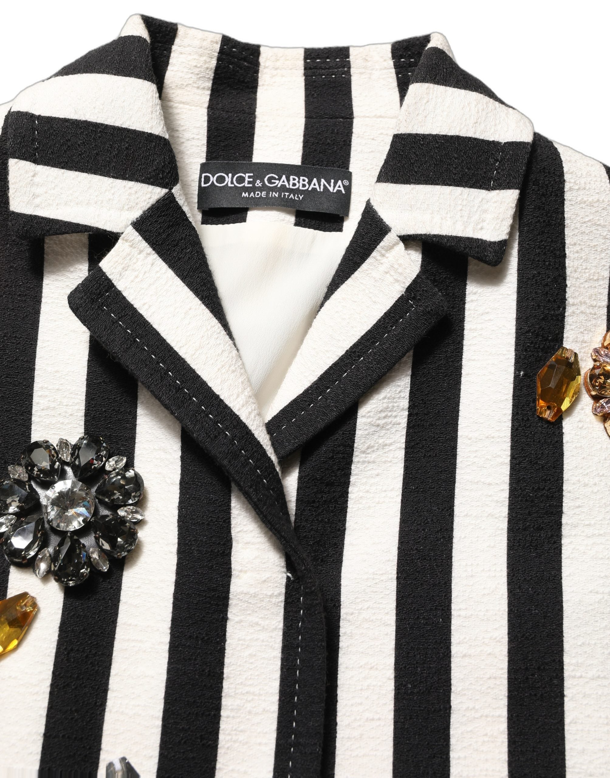 Dolce & Gabbana Black White Striped Embellished Coat Jacket Dolce & Gabbana