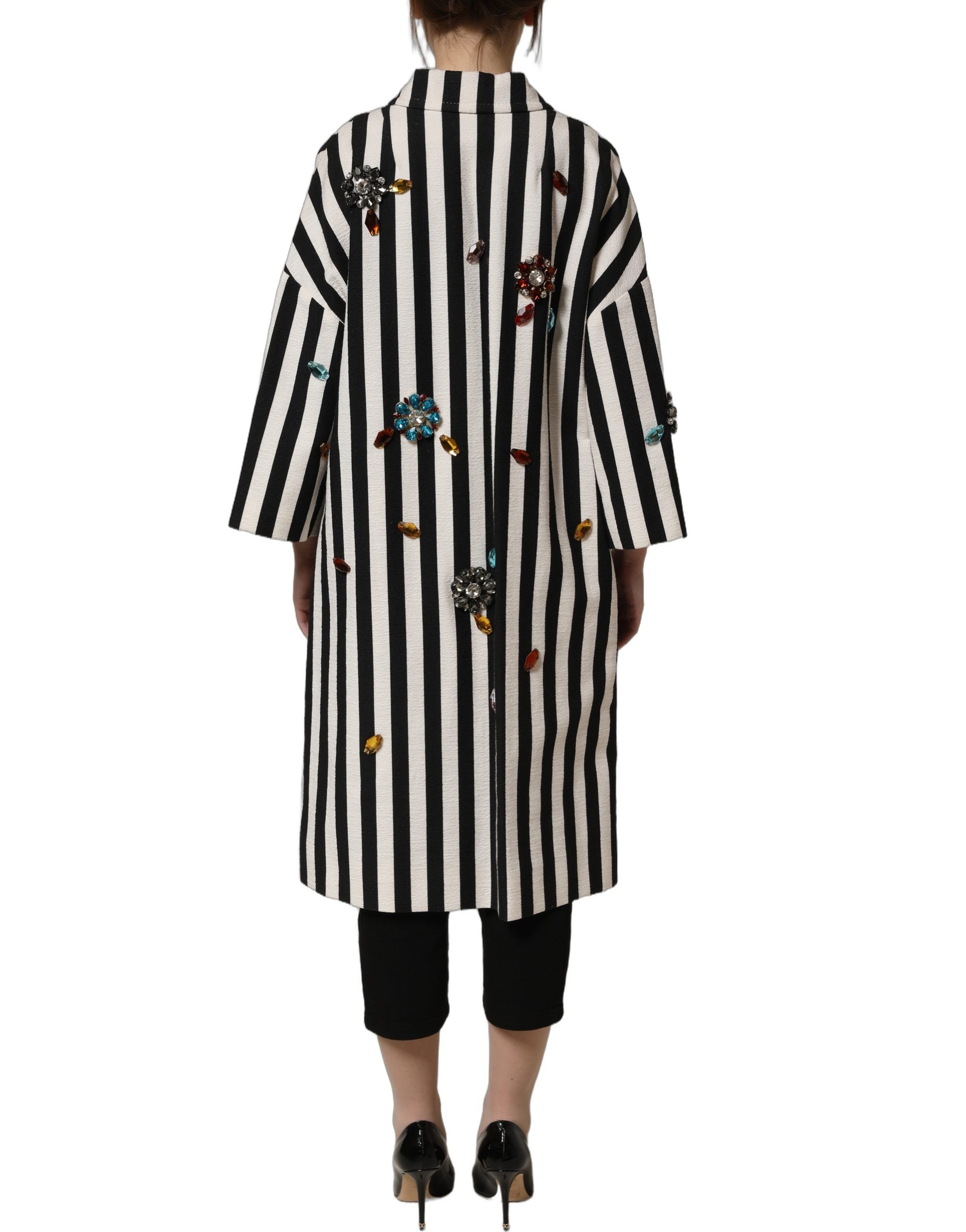 Dolce & Gabbana Black White Striped Embellished Coat Jacket Dolce & Gabbana