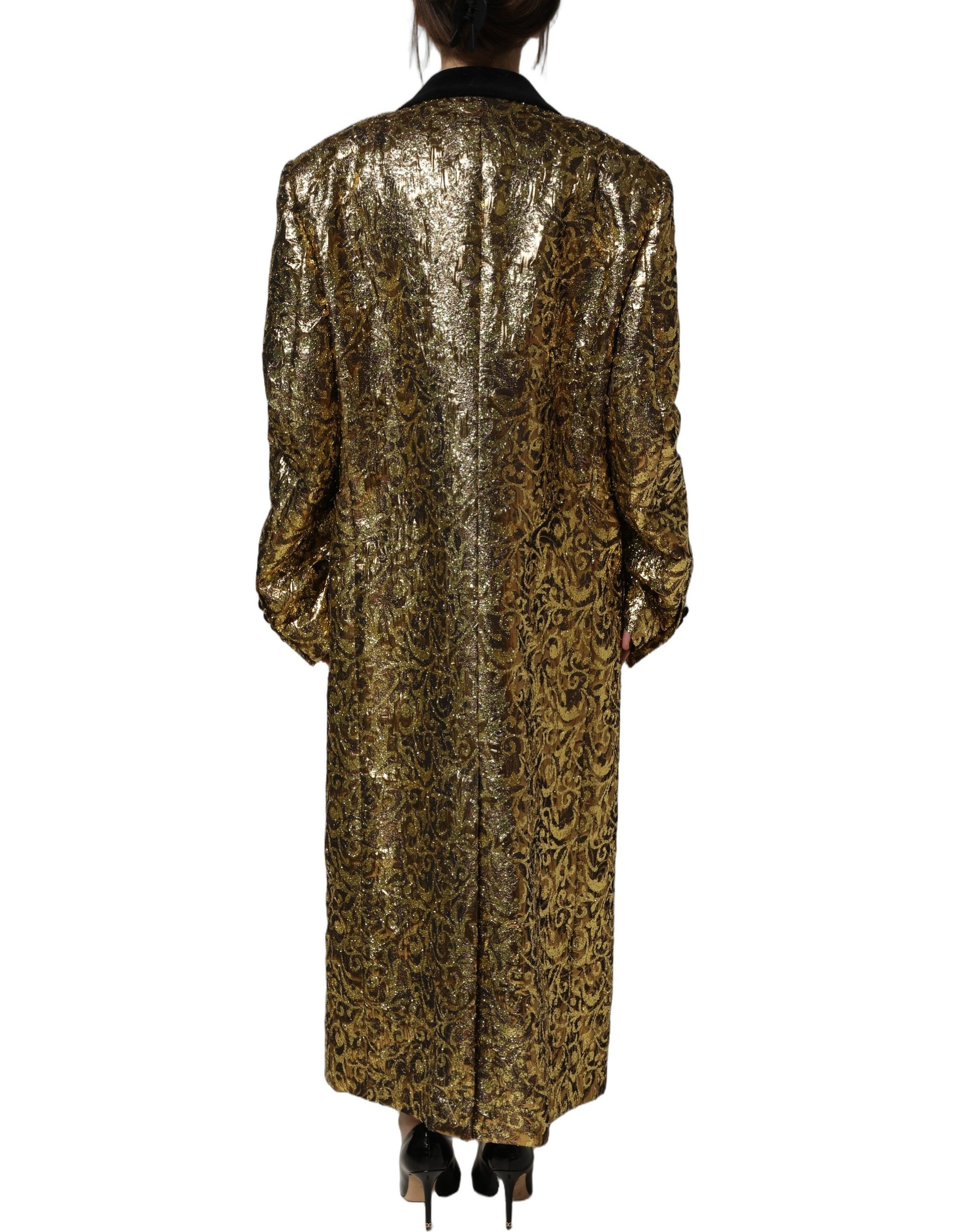 Dolce & Gabbana Gold Floral Jacquard Wool Trench Coat Jacket Dolce & Gabbana