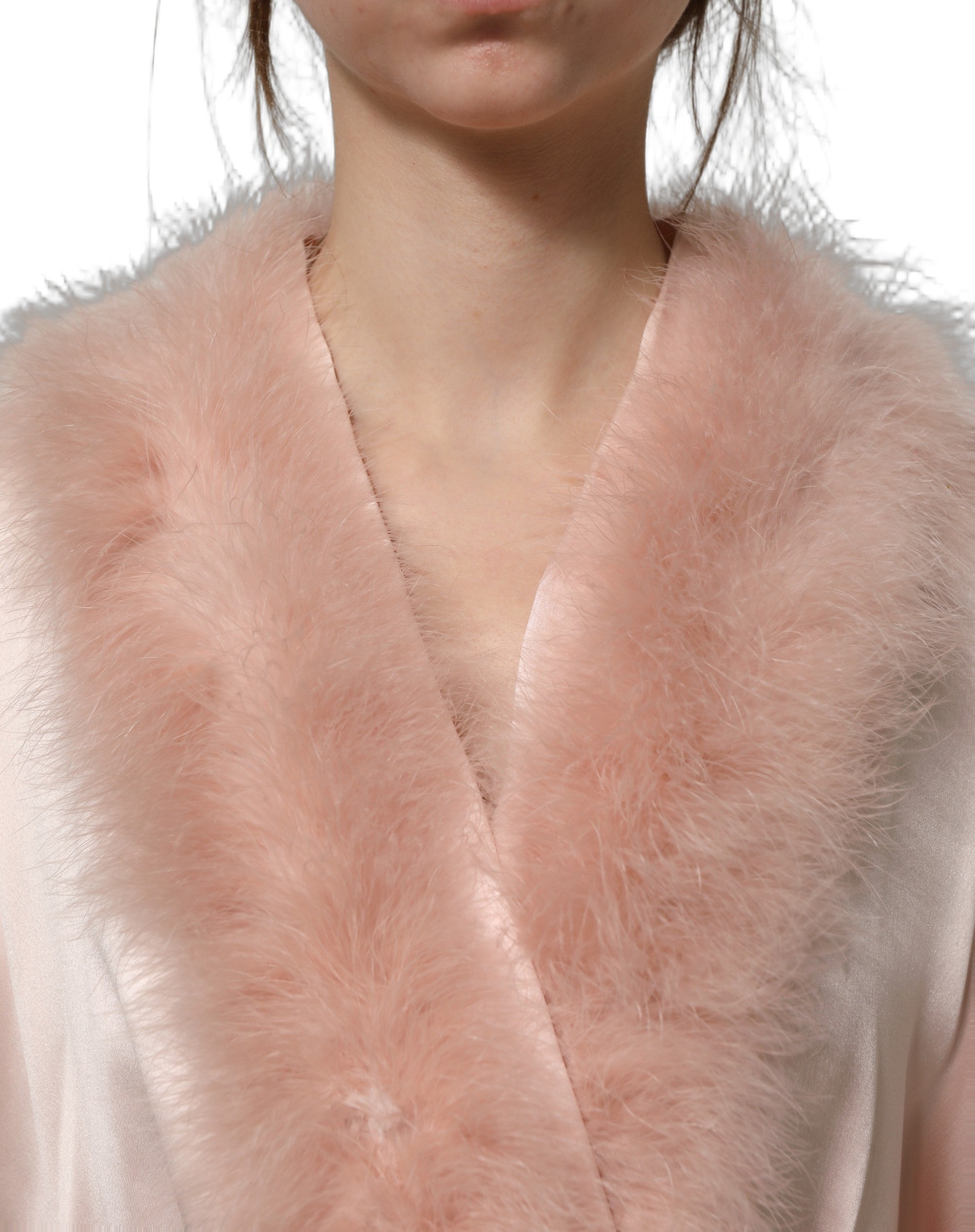 Dolce & Gabbana Light Pink Silk Turkey Feather Robe Jacket Dolce & Gabbana