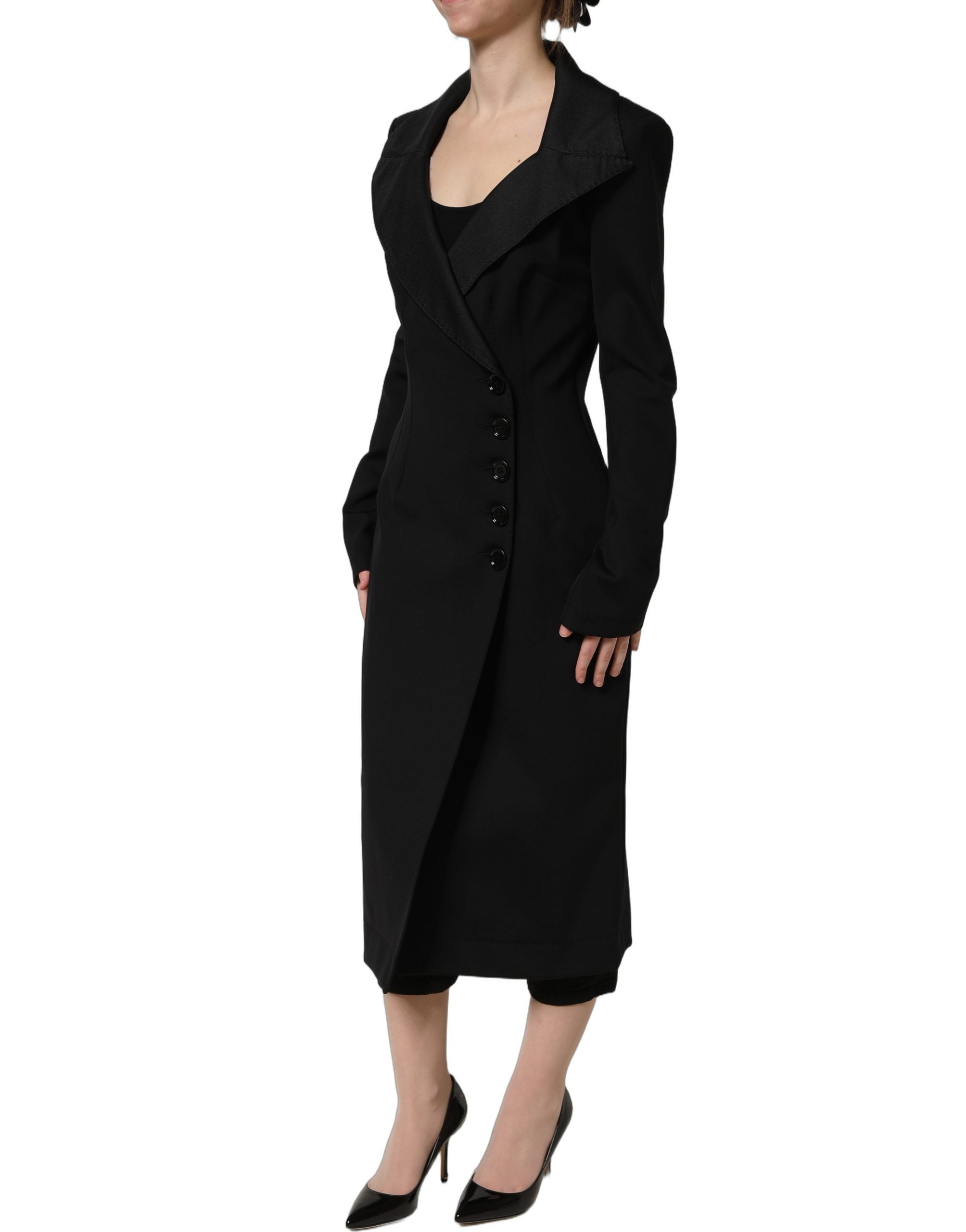 Dolce & Gabbana Black Nylon Double Breasted Coat Jacket Dolce & Gabbana