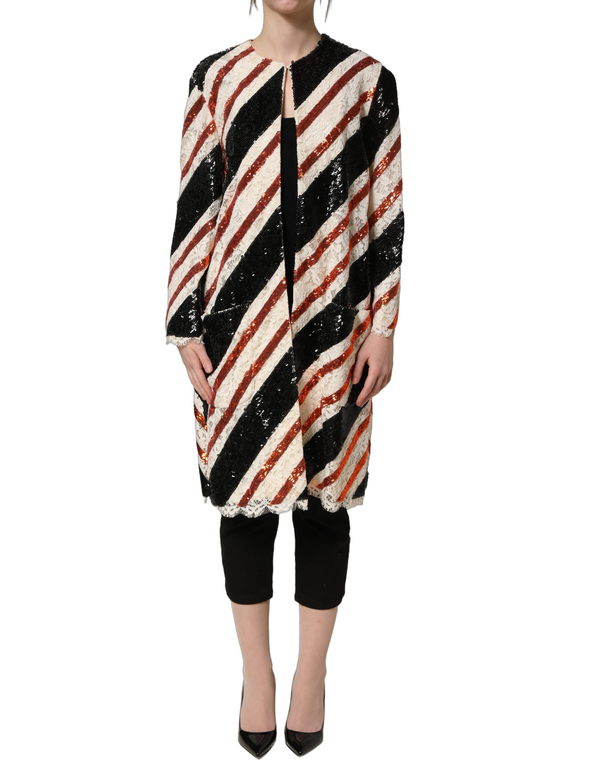 Dolce & Gabbana Multicolor Stripe Sequin Duster Coat Jacket Dolce & Gabbana