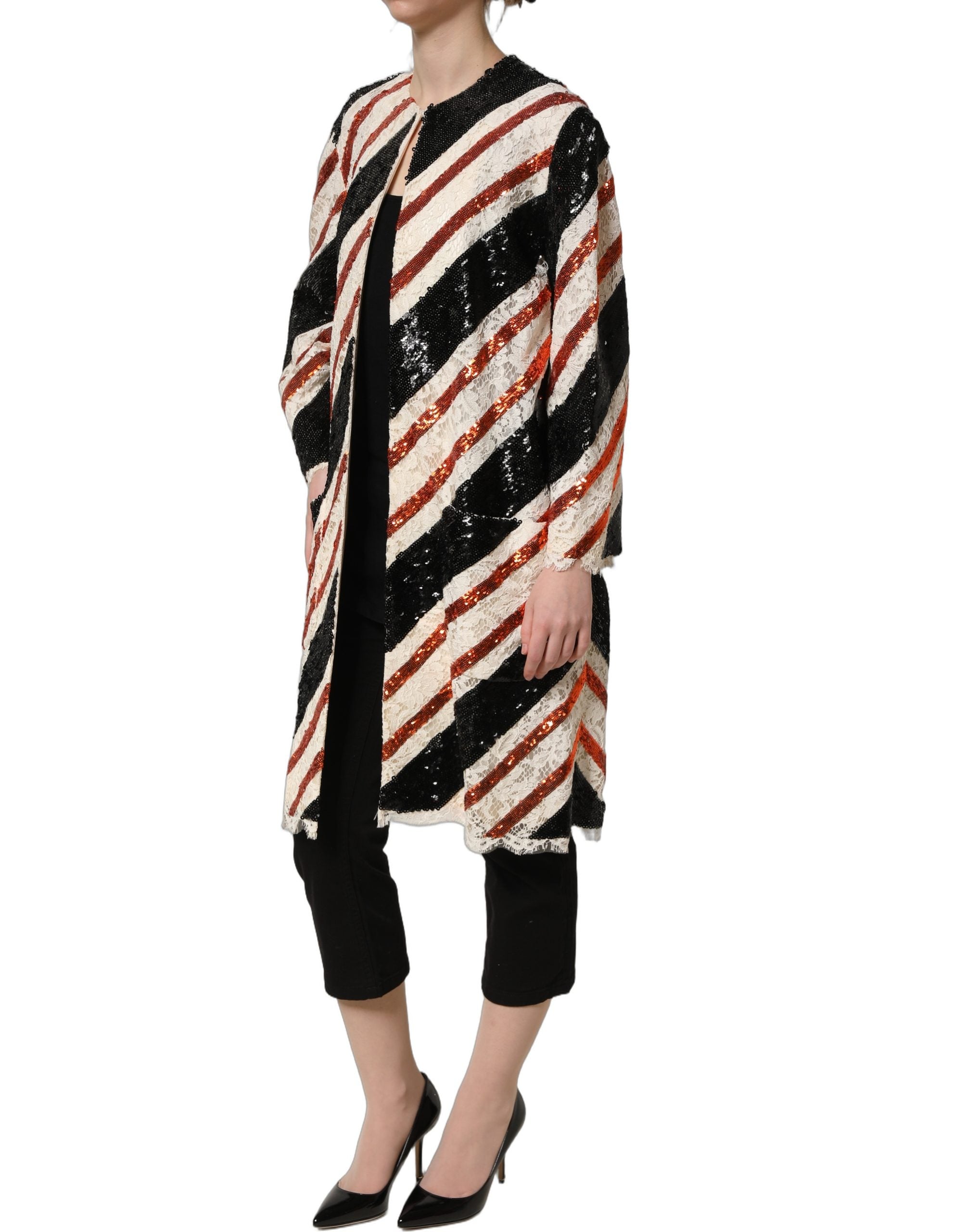 Dolce & Gabbana Multicolor Stripe Sequin Duster Coat Jacket Dolce & Gabbana