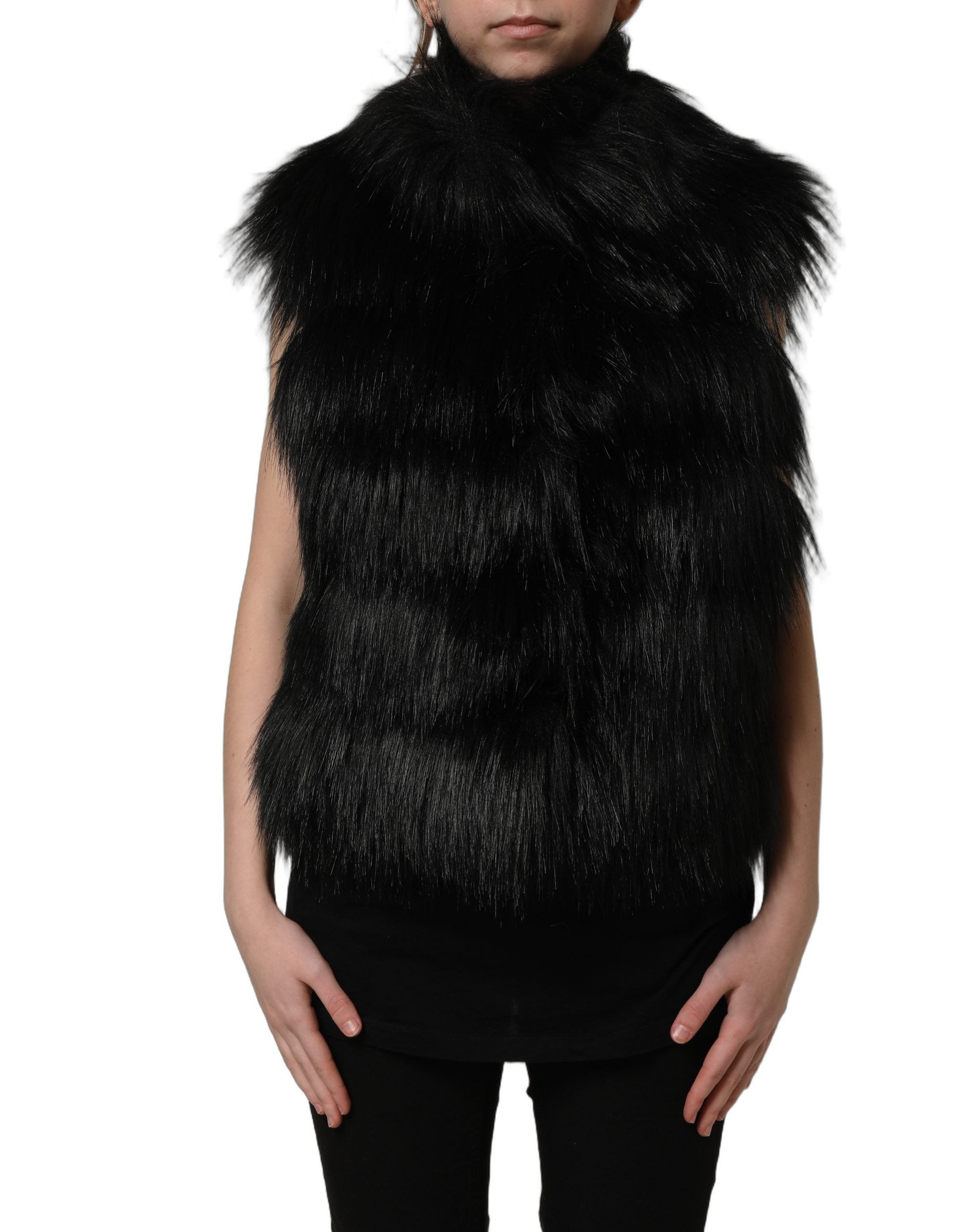 Dolce & Gabbana Black Acrylic Faux Fur Sleeveless Vest Jacket Dolce & Gabbana