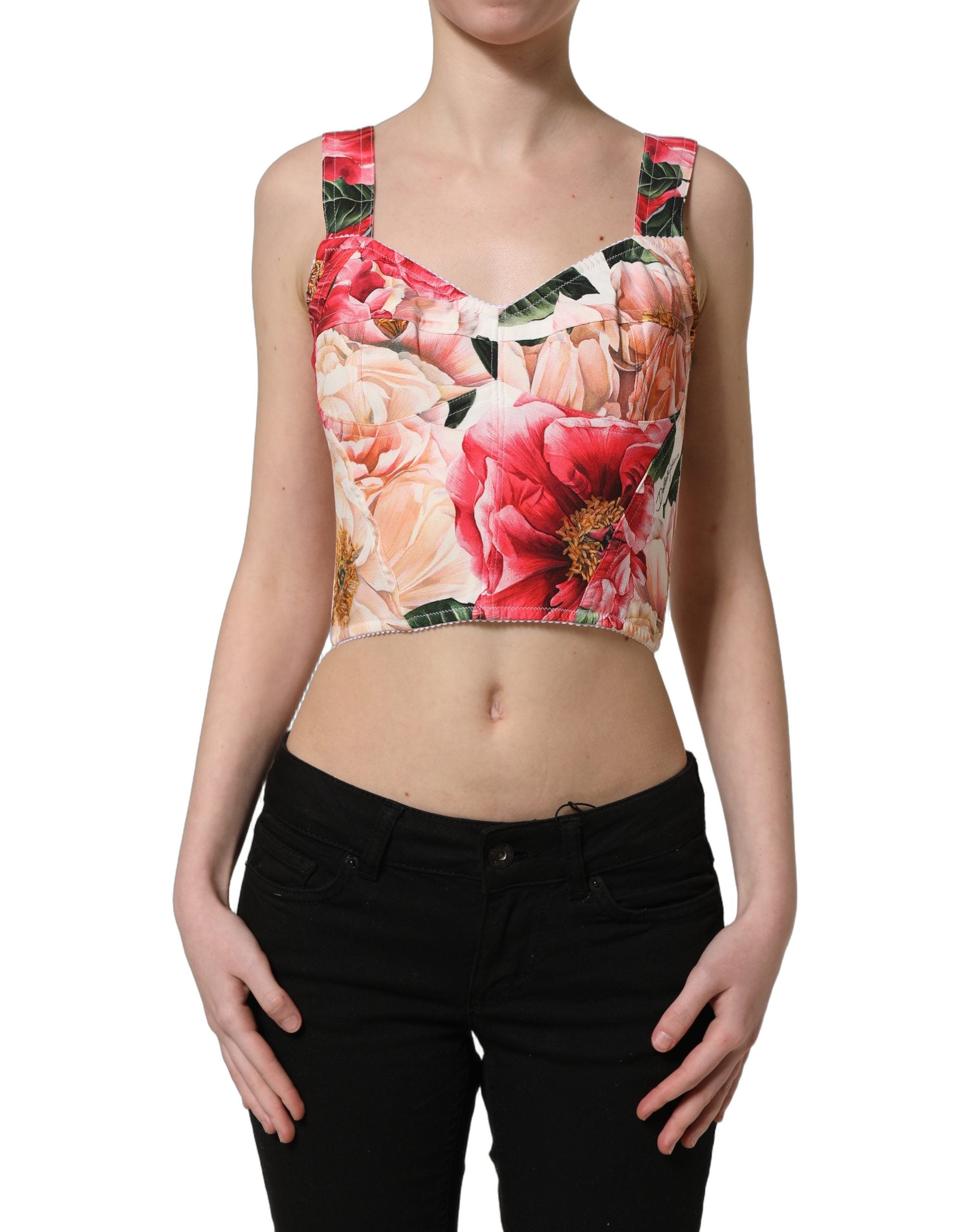 Dolce & Gabbana Multicolor Floral Cropped Bustier Tank Top Dolce & Gabbana