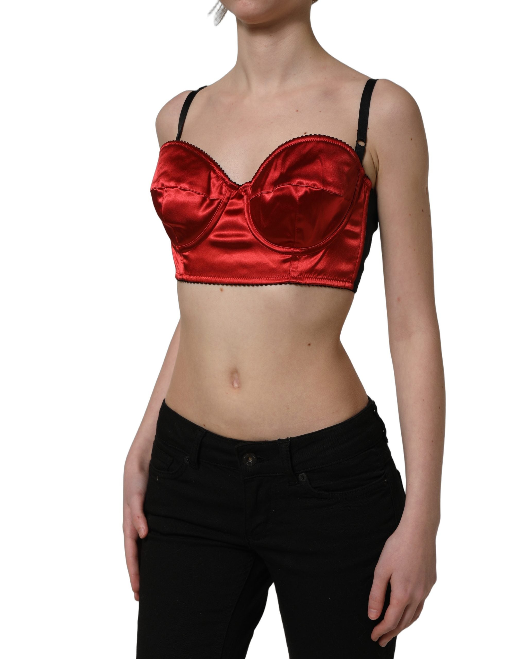 Dolce & Gabbana Red Polyester Satin Bustier Cropped Tank Top Dolce & Gabbana