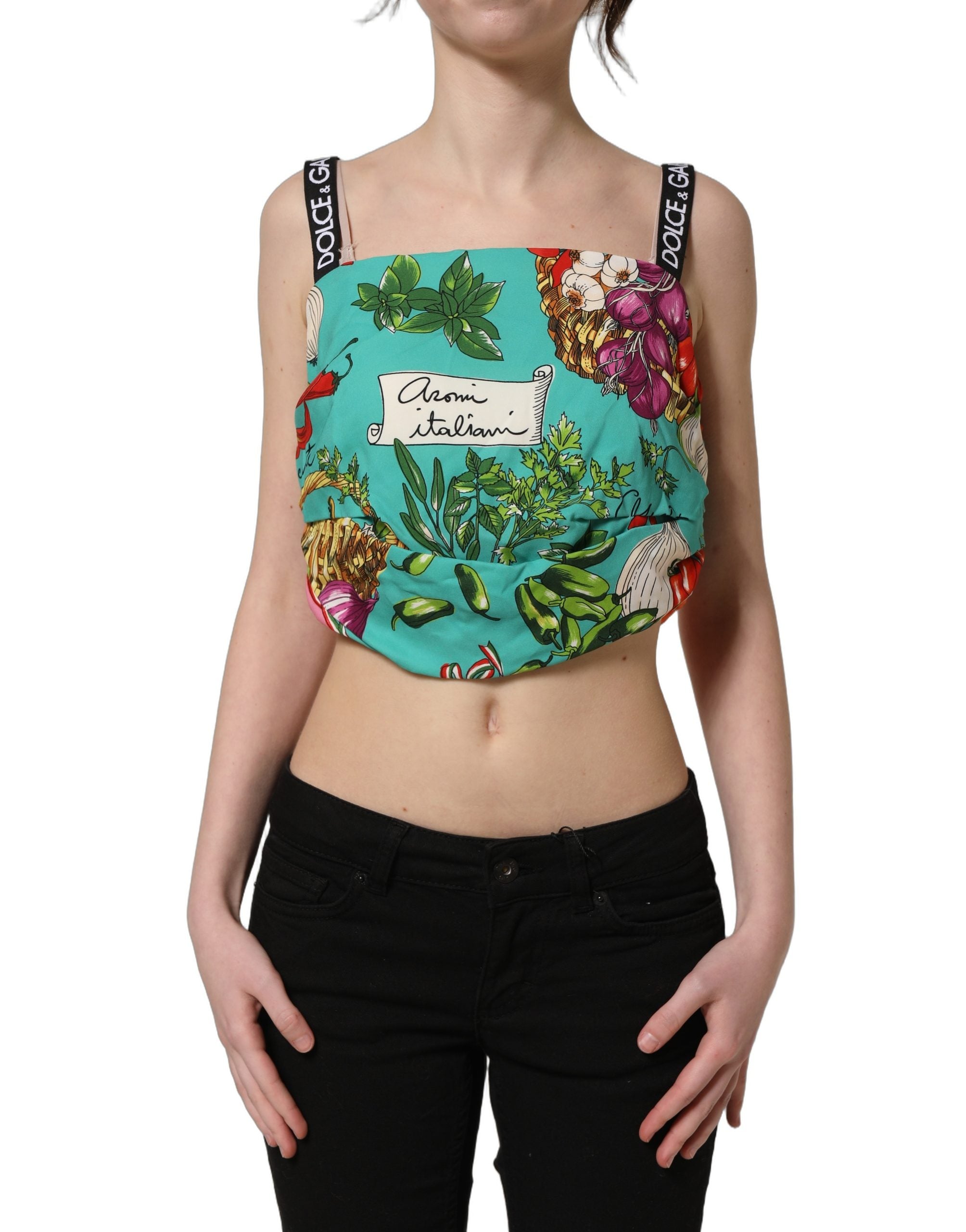 Dolce & Gabbana Multicolor Silk Vegetable Print Cropped Top Dolce & Gabbana