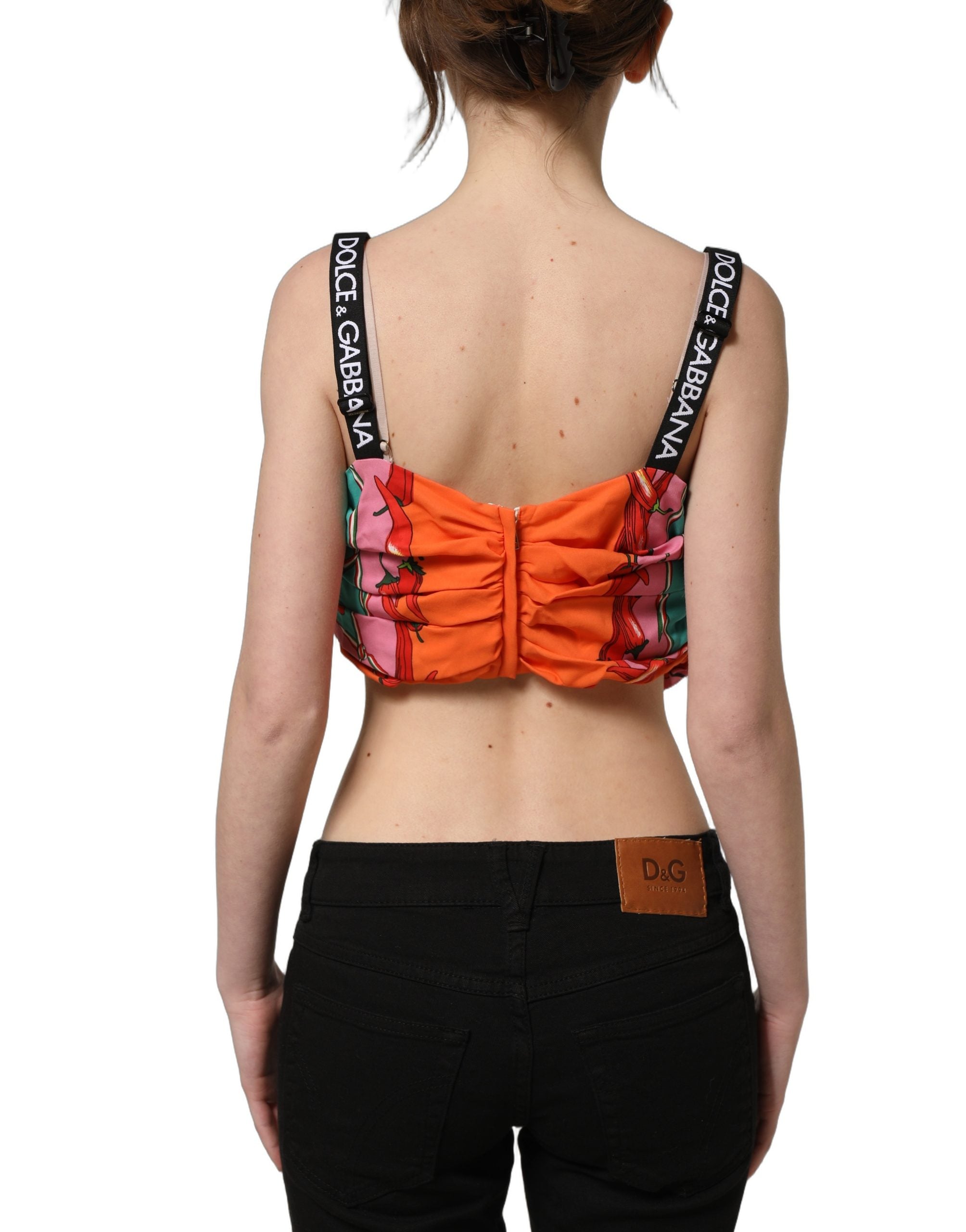 Dolce & Gabbana Multicolor Silk Vegetable Print Cropped Top Dolce & Gabbana