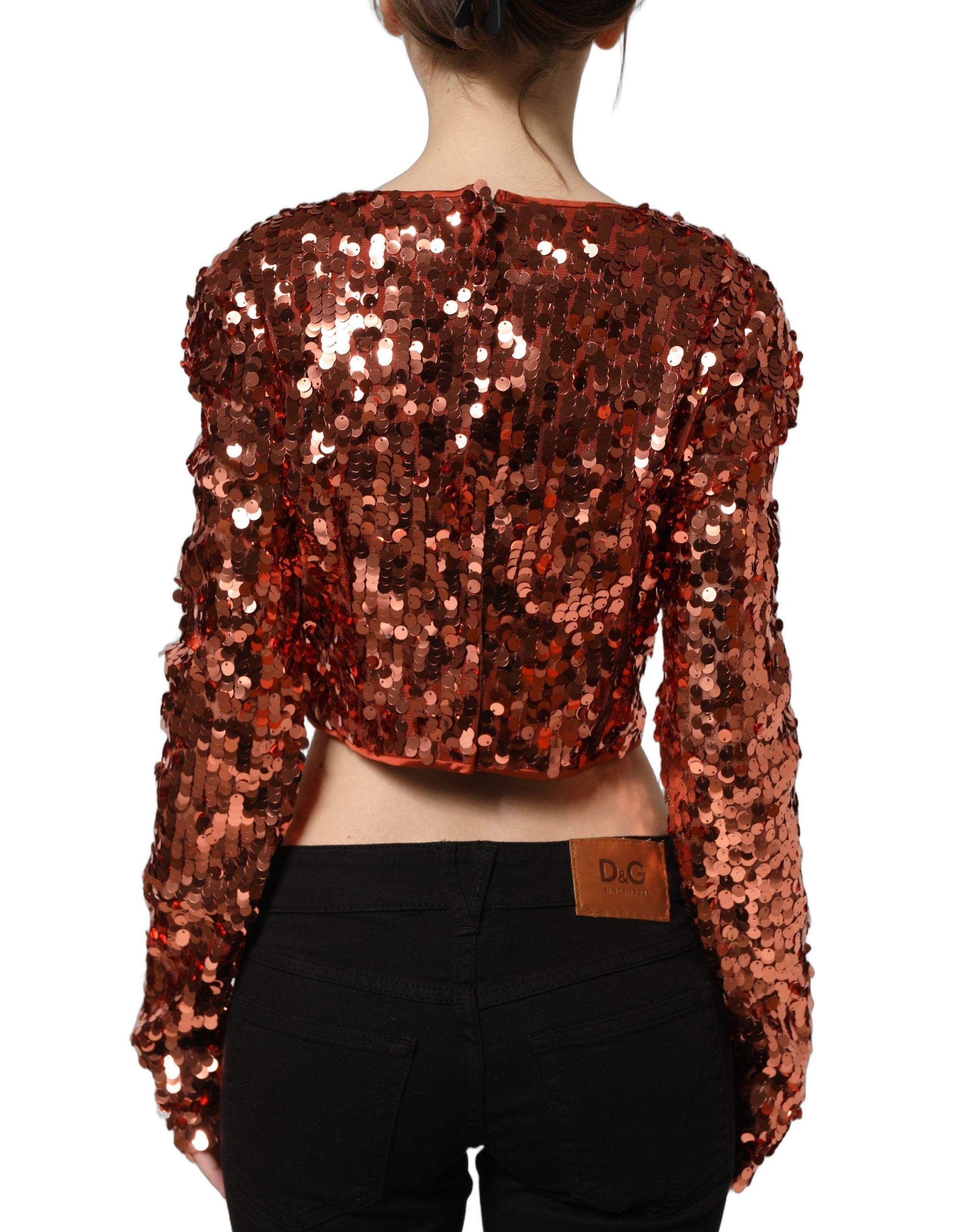 Dolce & Gabbana Red Sequined Long Sleeves Crop Blouse Top Dolce & Gabbana