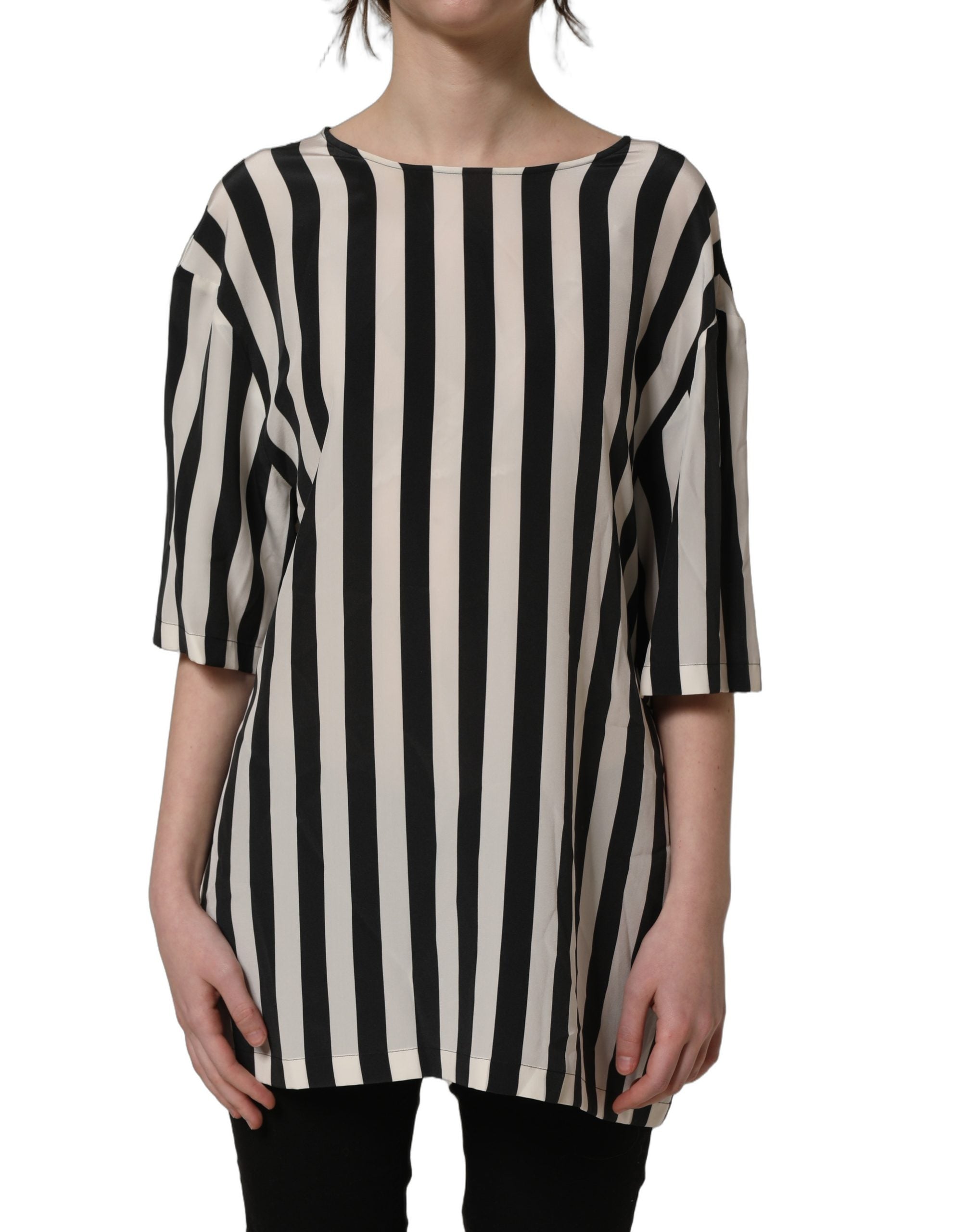 Dolce & Gabbana Black White Stripes Round Neck Blouse Top Dolce & Gabbana