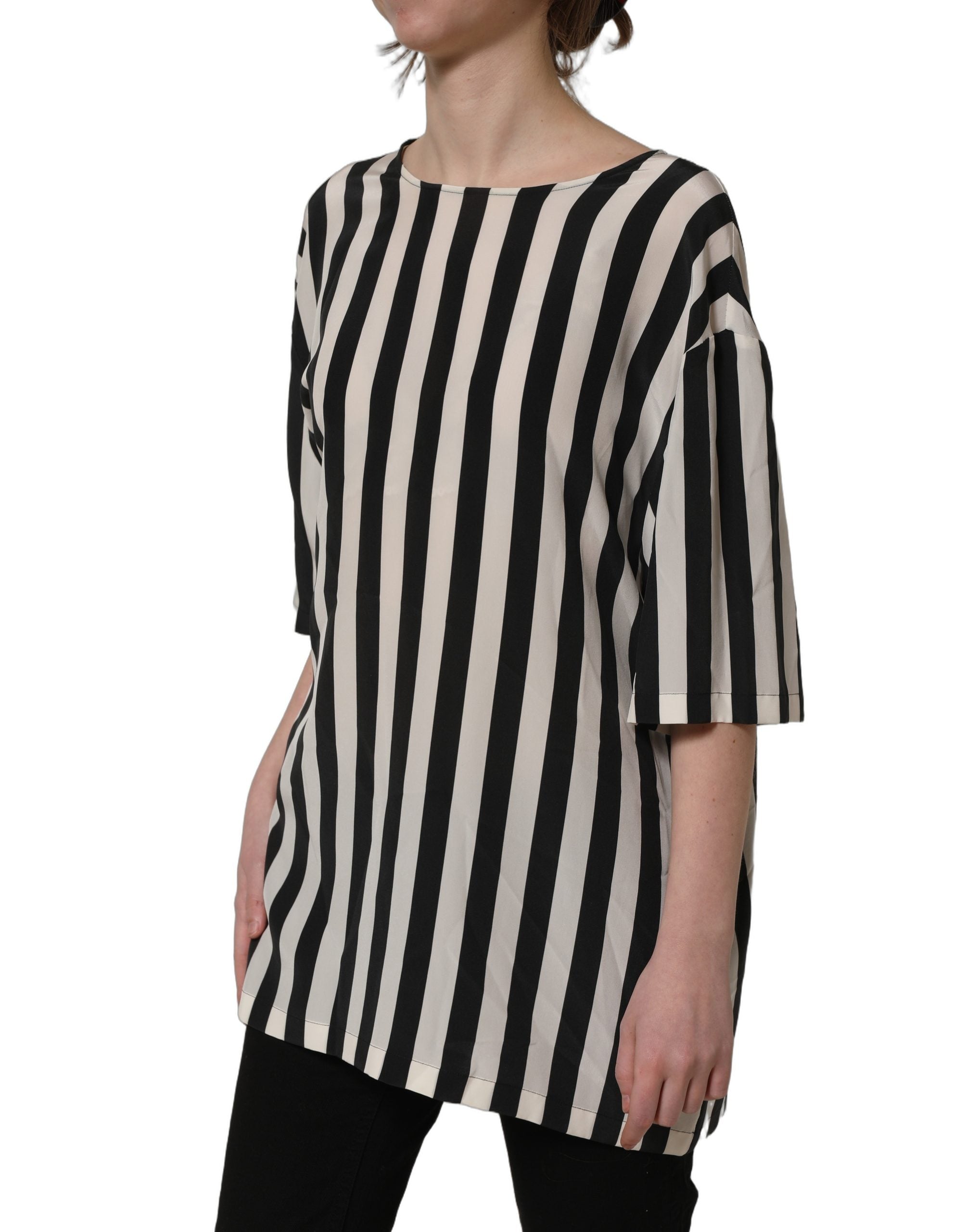 Dolce & Gabbana Black White Stripes Round Neck Blouse Top Dolce & Gabbana