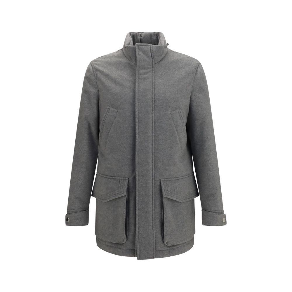 Brunello Cucinelli Gray Cashmere Full-Length Jacket Brunello Cucinelli