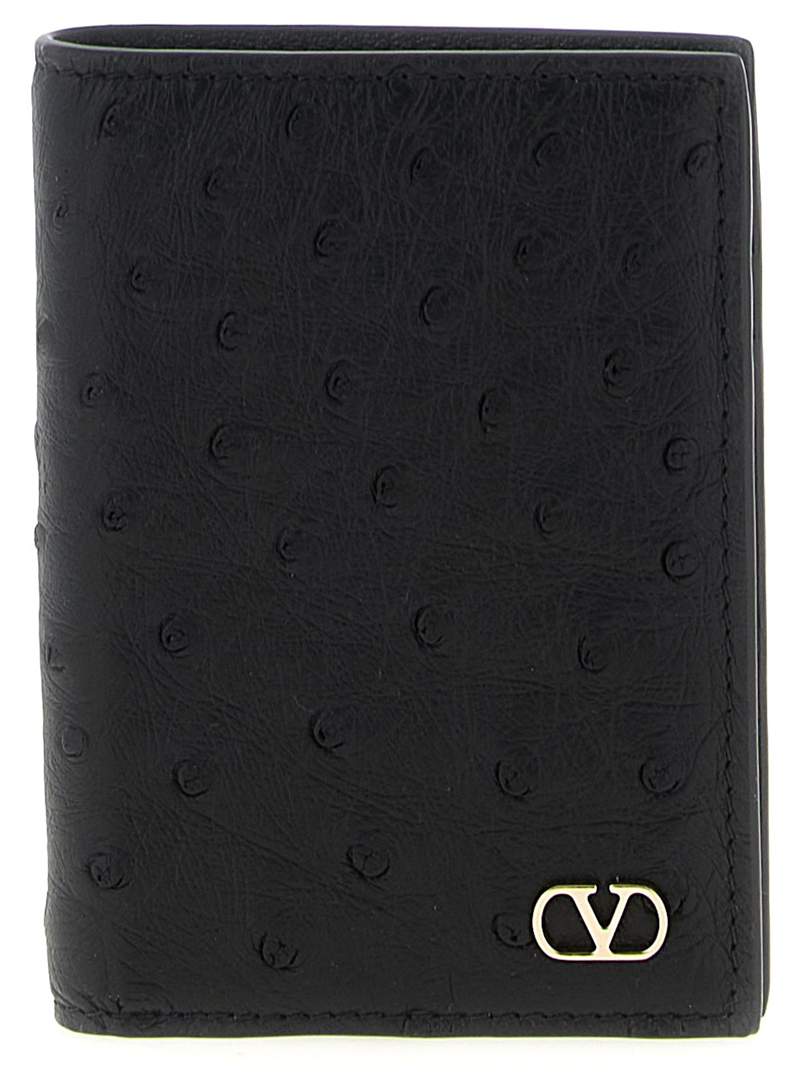 Valentino Garavani Black Ostrich Skin Cardholder Valentino Garavani