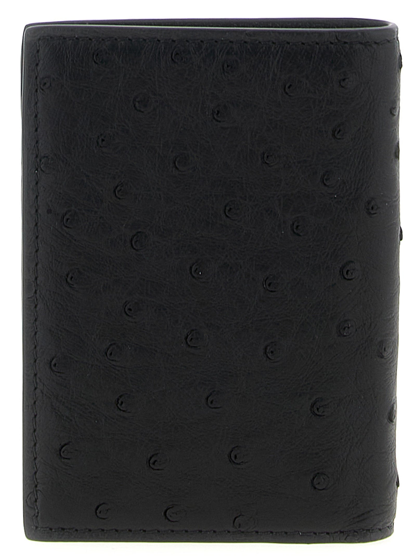 Valentino Garavani Black Ostrich Skin Cardholder Valentino Garavani