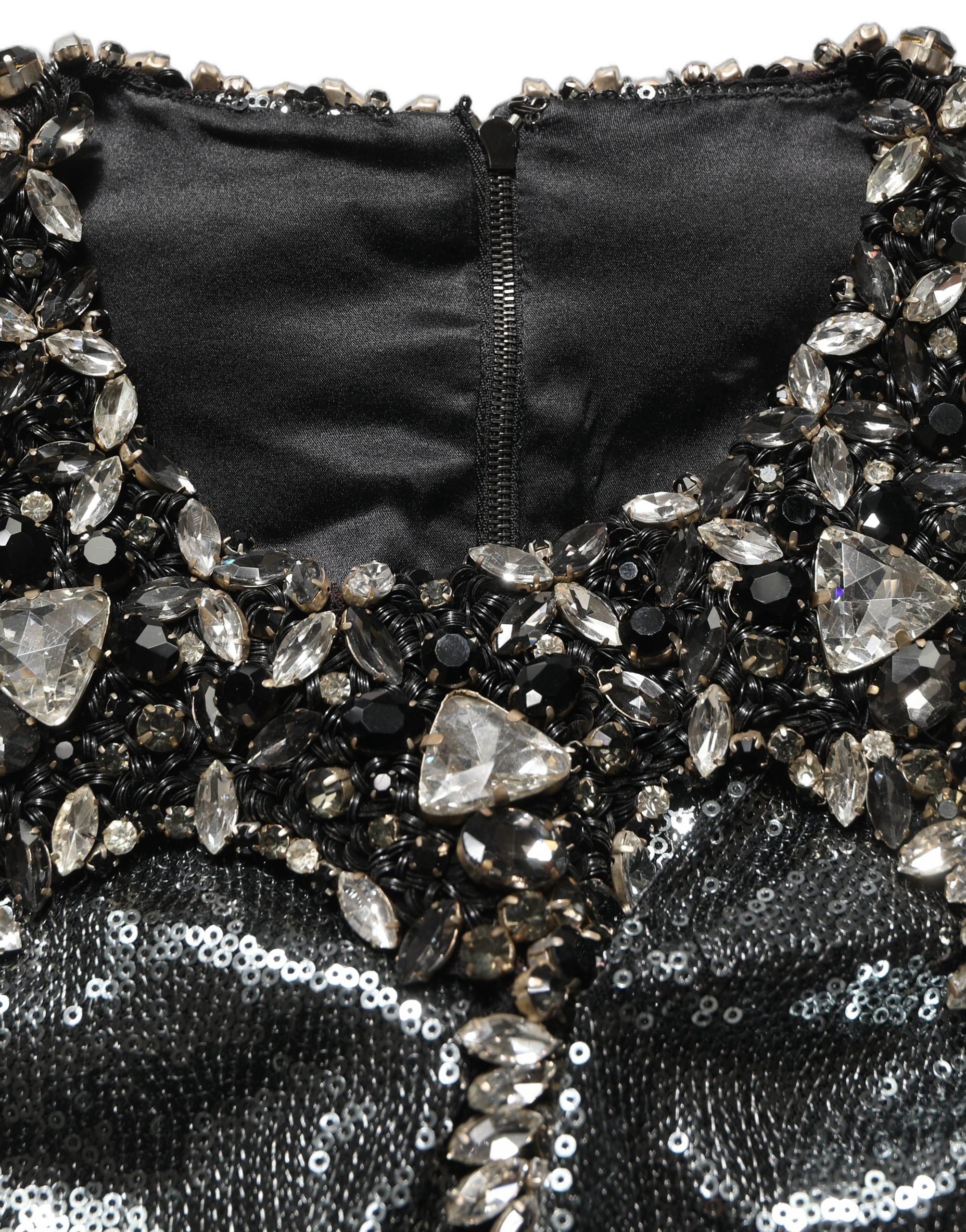 Dolce & Gabbana Metallic Gray Sequin Embellished Blouse Top Dolce & Gabbana