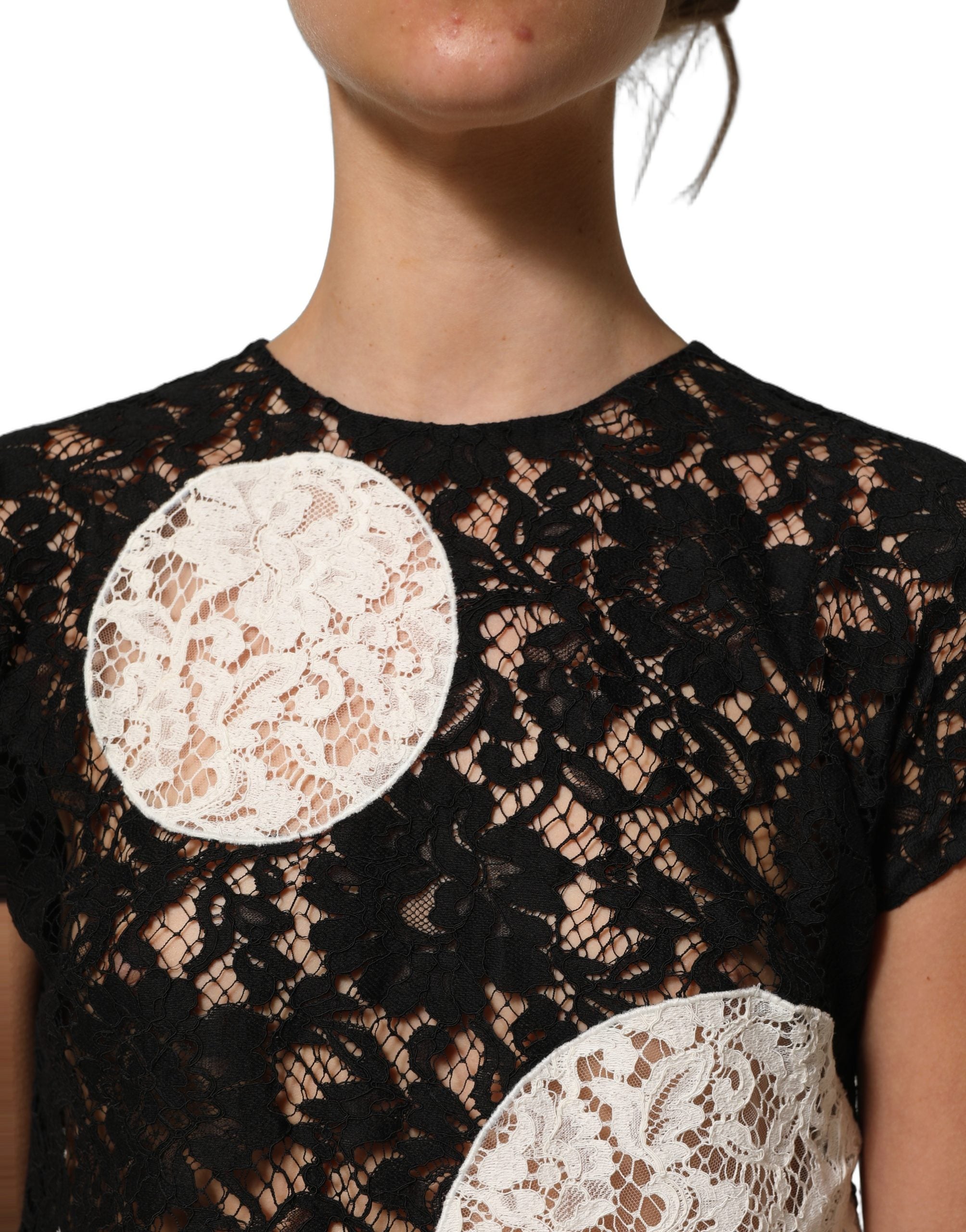 Dolce & Gabbana Black White Floral Lace Short Sleeve Blouse Top Dolce & Gabbana