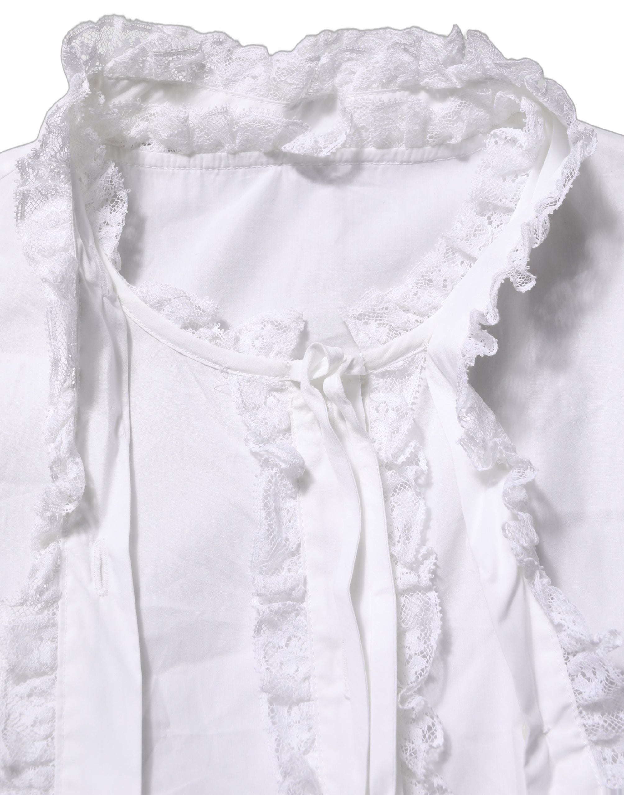 Dolce & Gabbana White Ruffled Lace Embellished Blouse Top Dolce & Gabbana