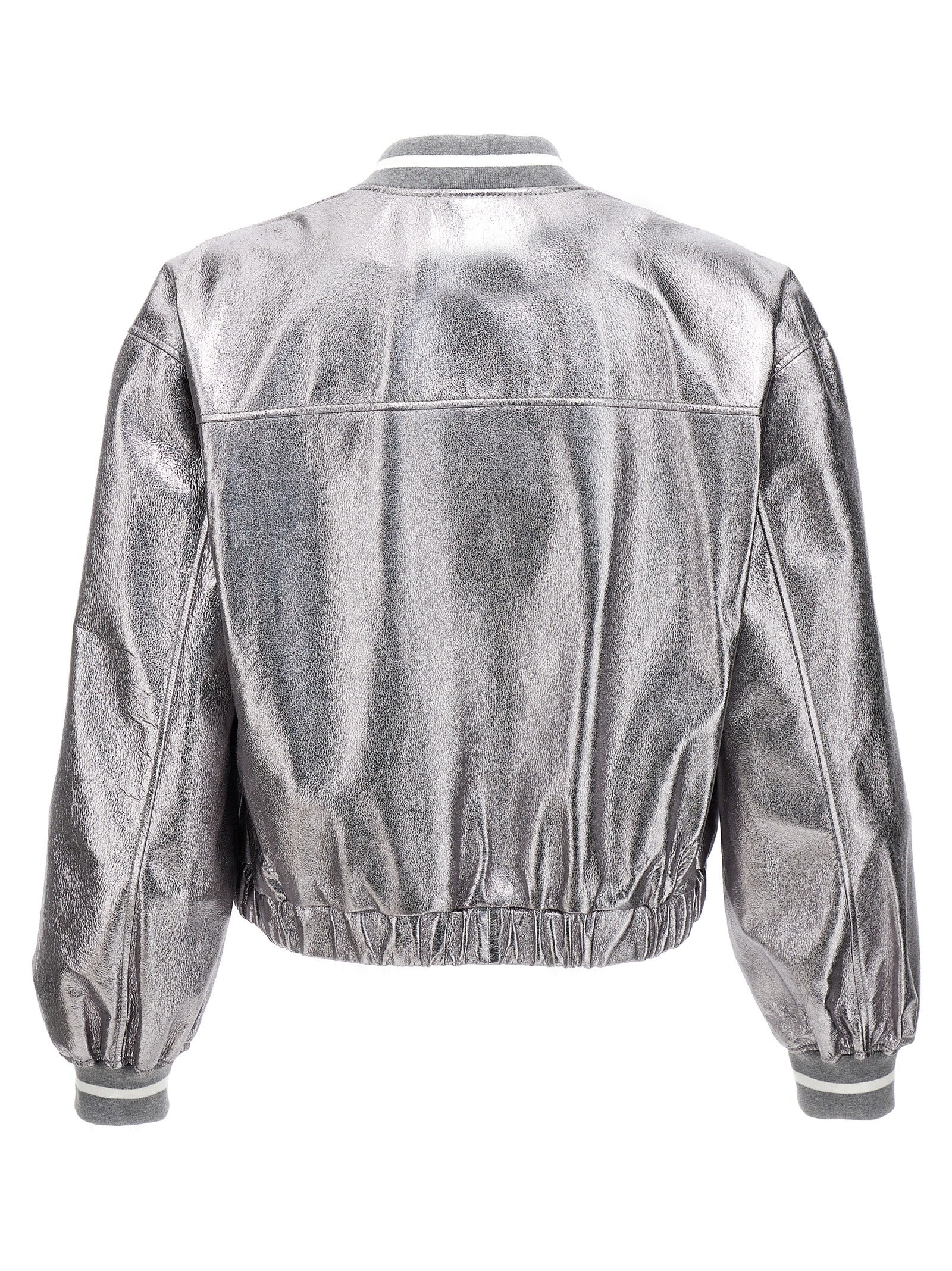 Brunello Cucinelli Silver Leather Bomber Brunello Cucinelli