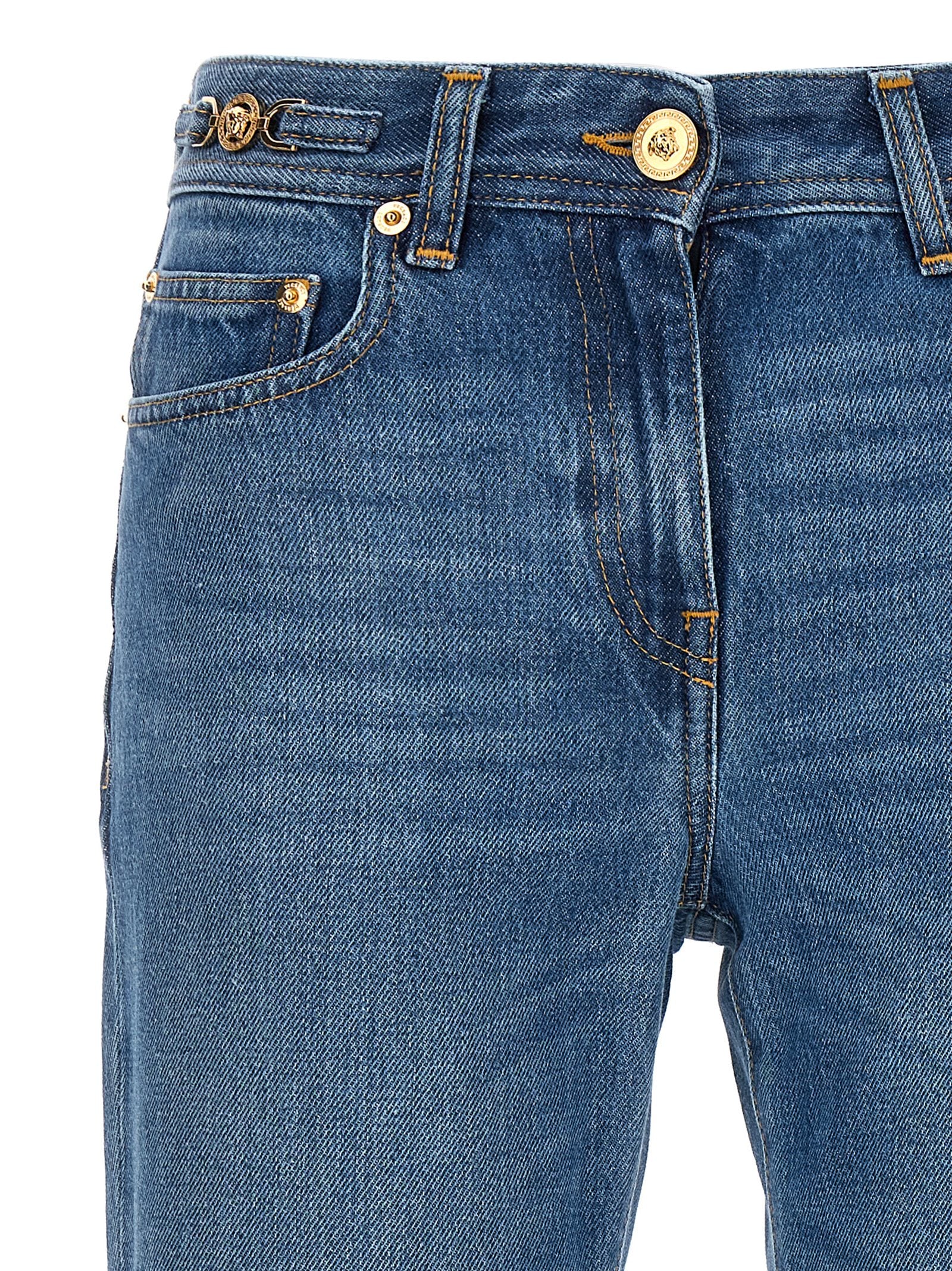 Versace Blue Cotton Flared Jeans Versace