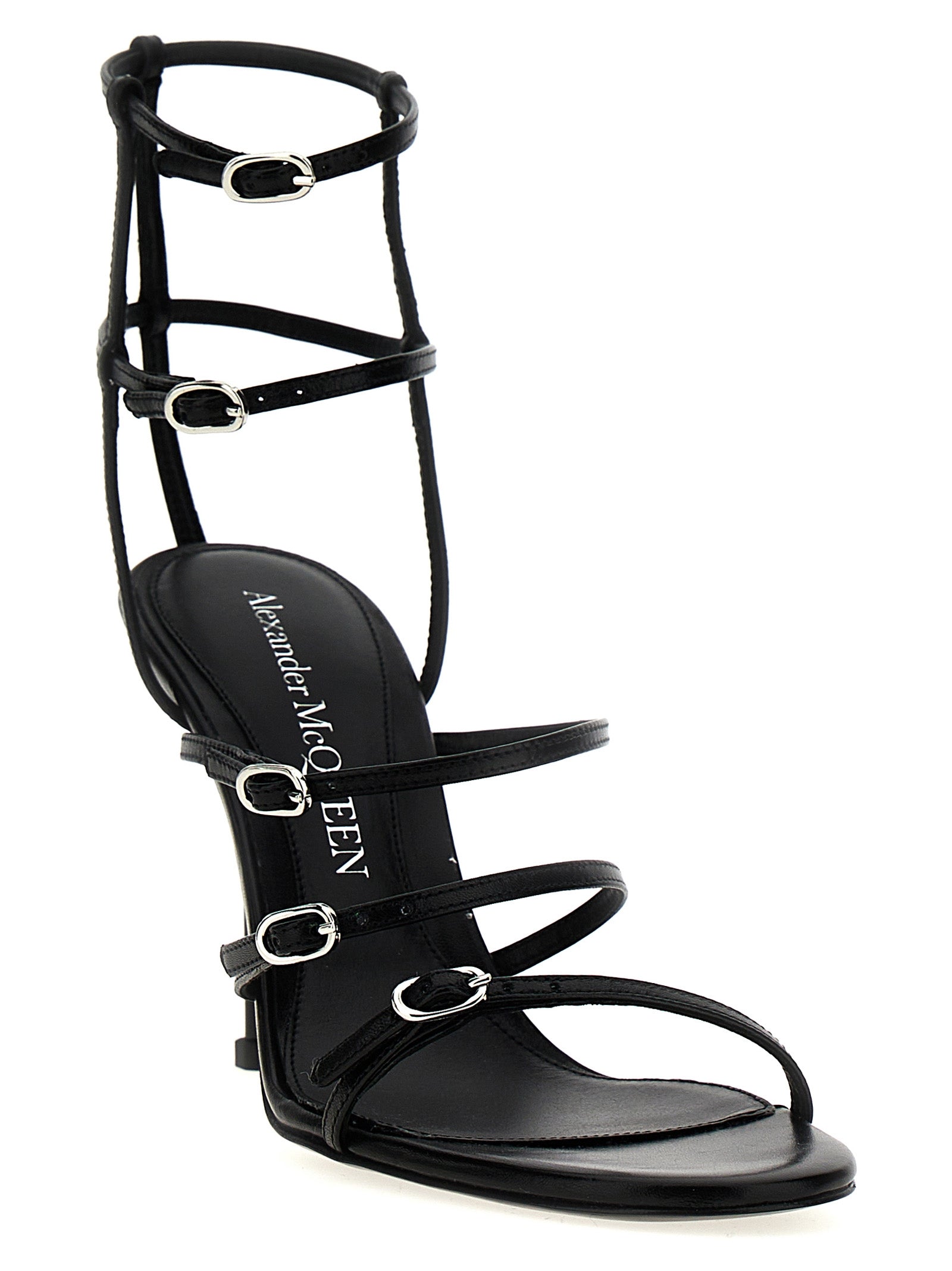 Alexander McQueen Black Lambskin Stiletto Heel Sandals Alexander McQueen