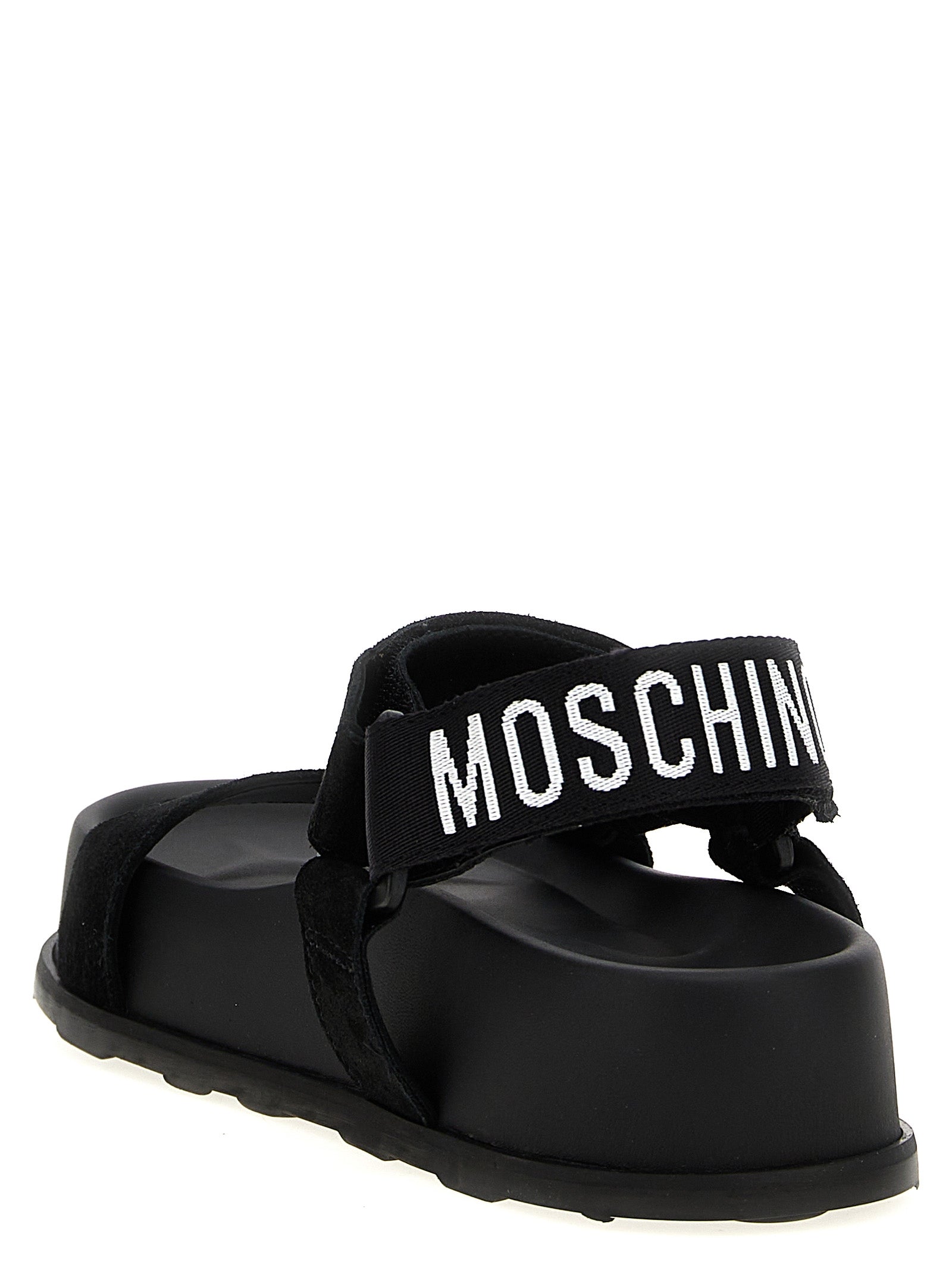 Moschino Black Calfskin Flat Sandals Moschino