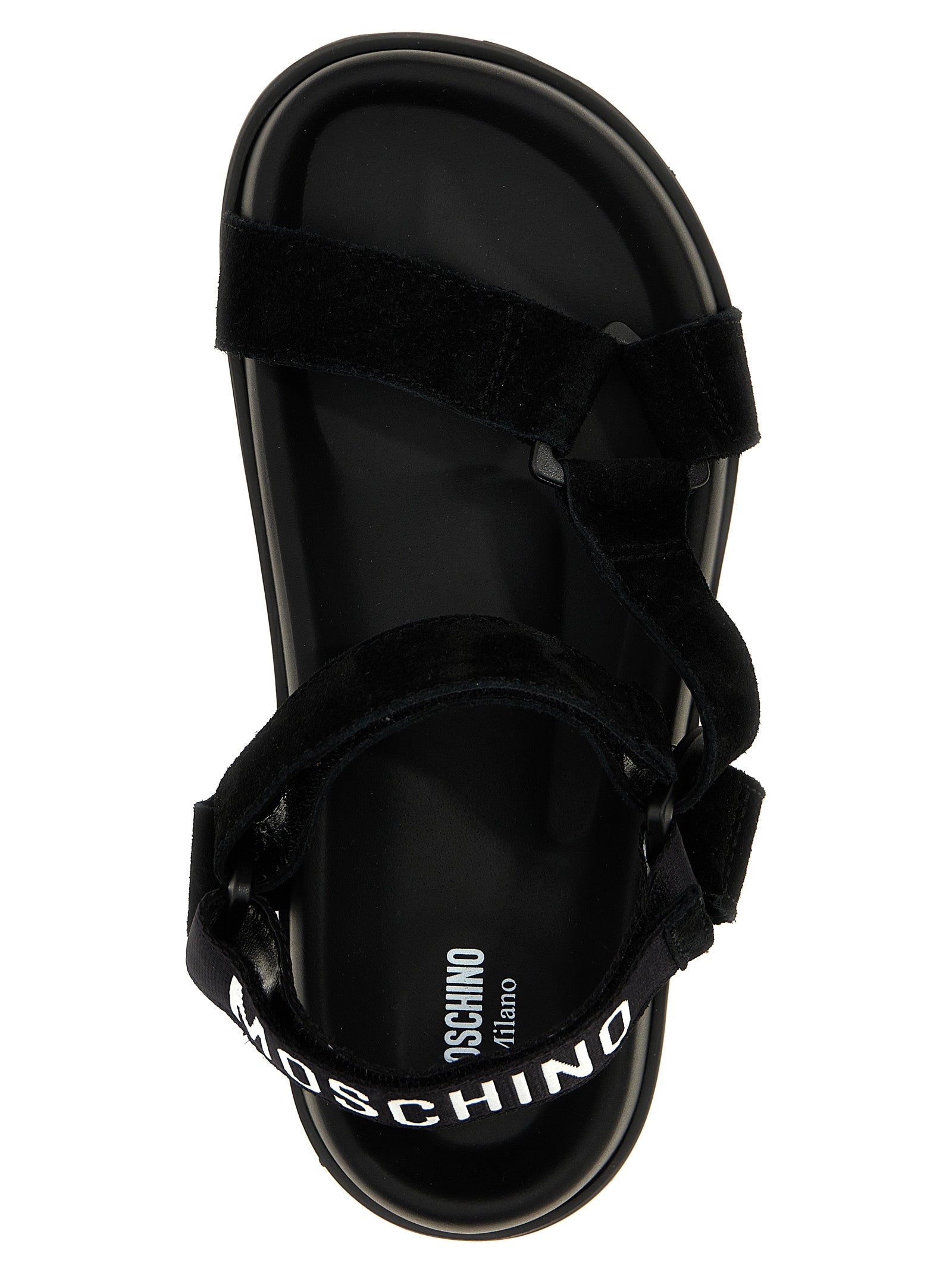 Moschino Black Calfskin Flat Sandals Moschino