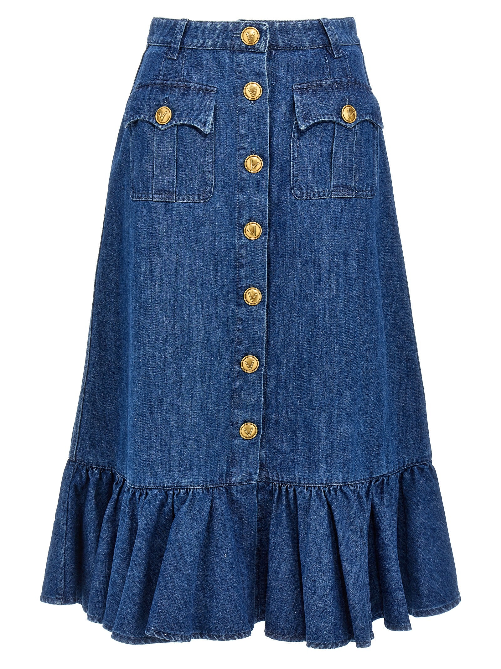 Valentino Garavani Blue Cotton Midi Skirt Valentino Garavani