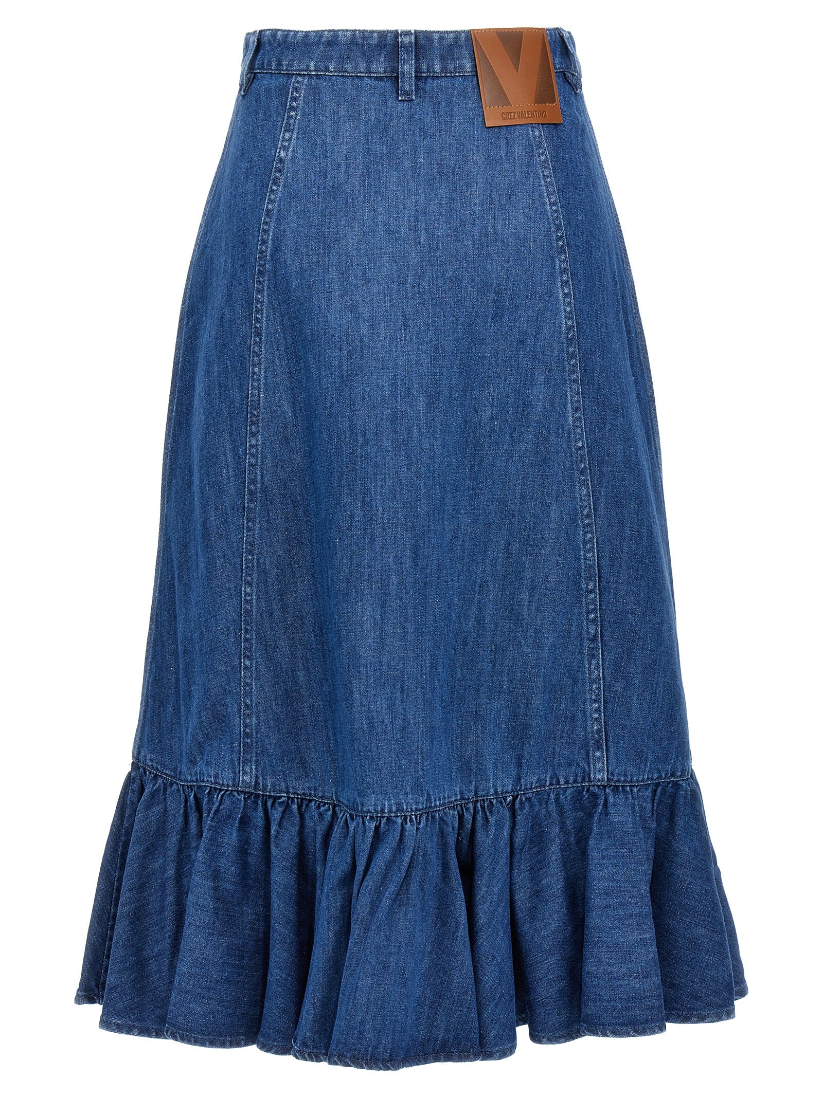 Valentino Garavani Blue Cotton Midi Skirt Valentino Garavani