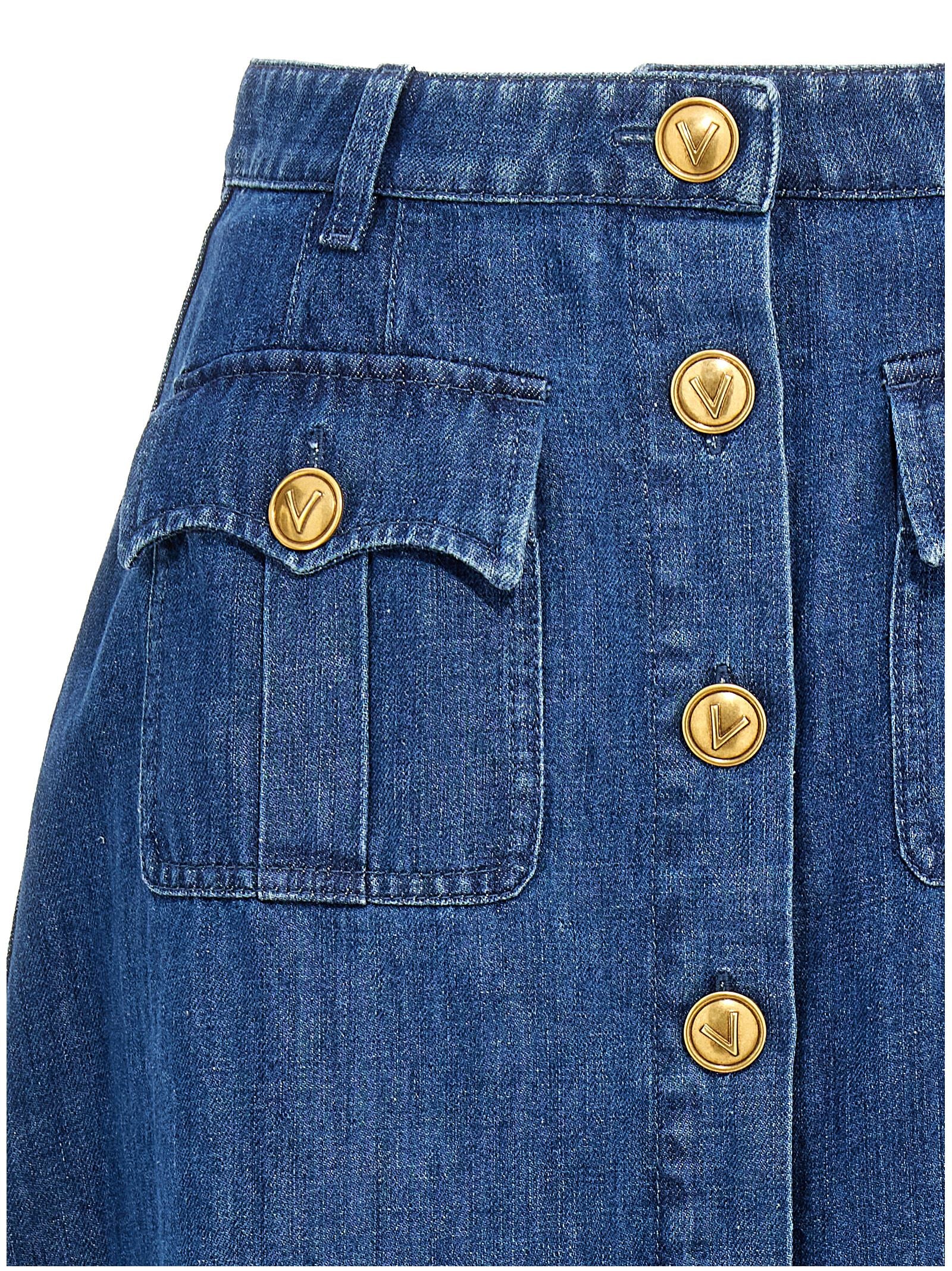 Valentino Garavani Blue Cotton Midi Skirt Valentino Garavani