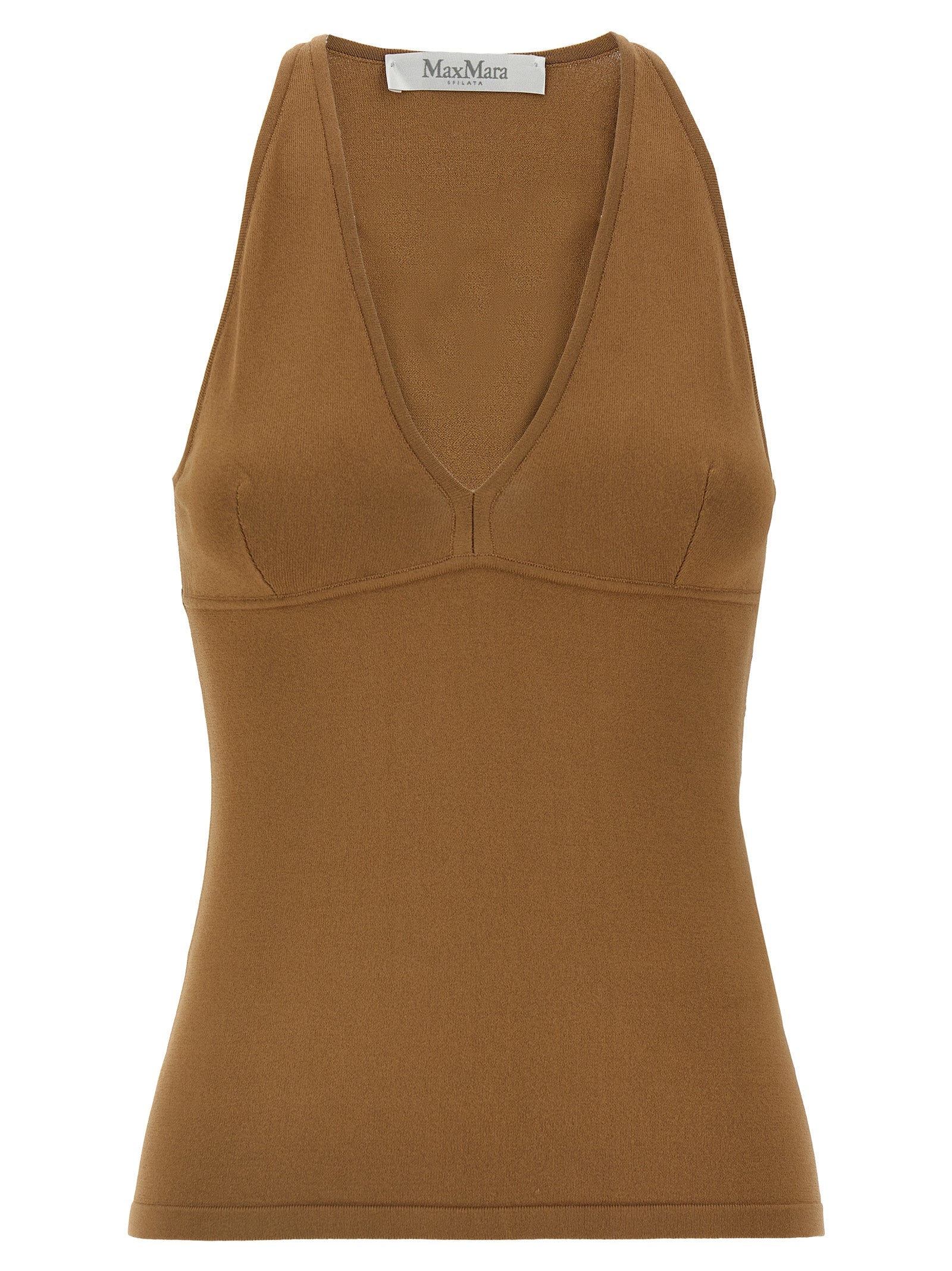 Max Mara Brown Viscose Sleeveles T-Shirt Max Mara