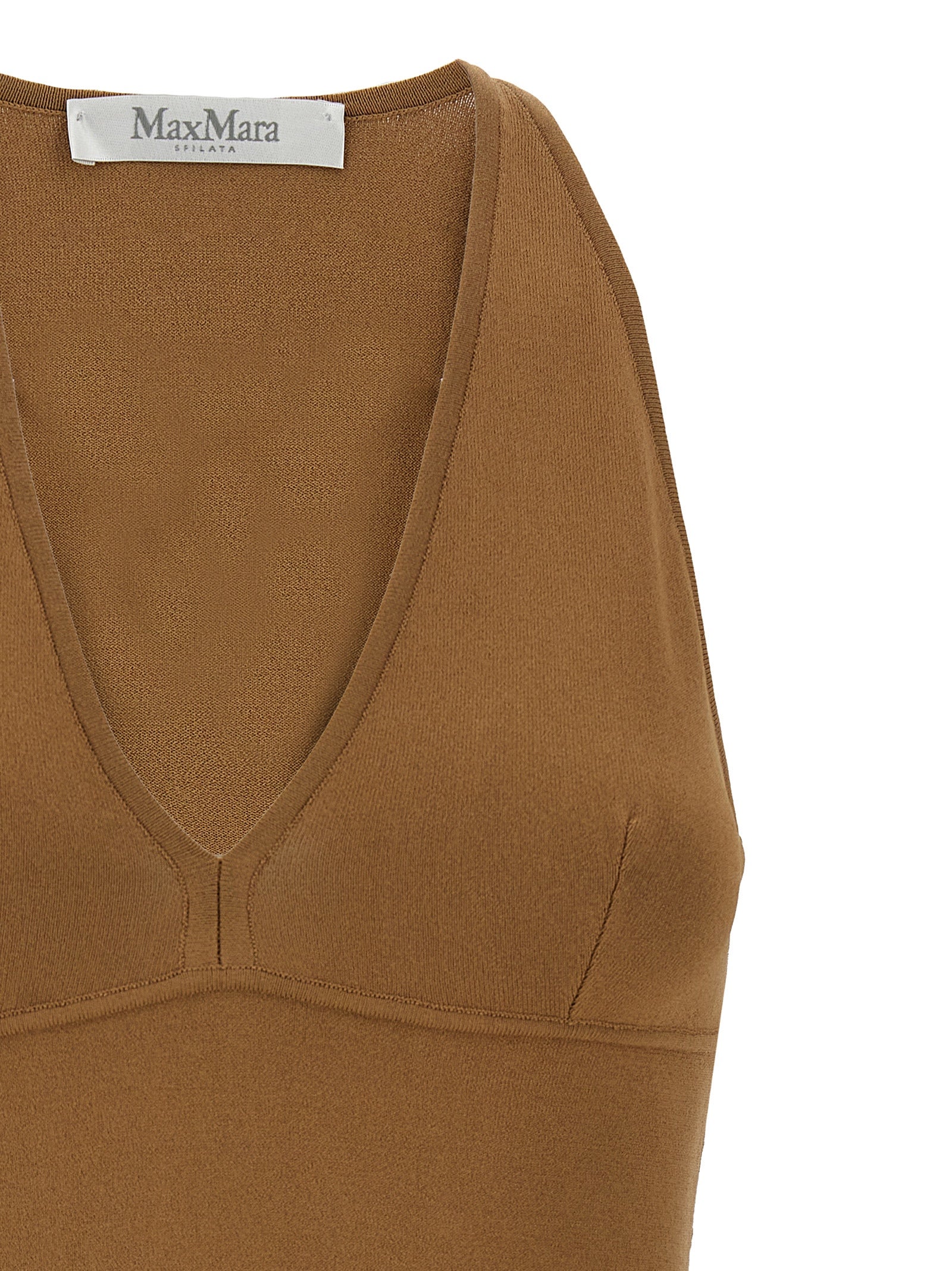 Max Mara Brown Viscose Sleeveles T-Shirt Max Mara