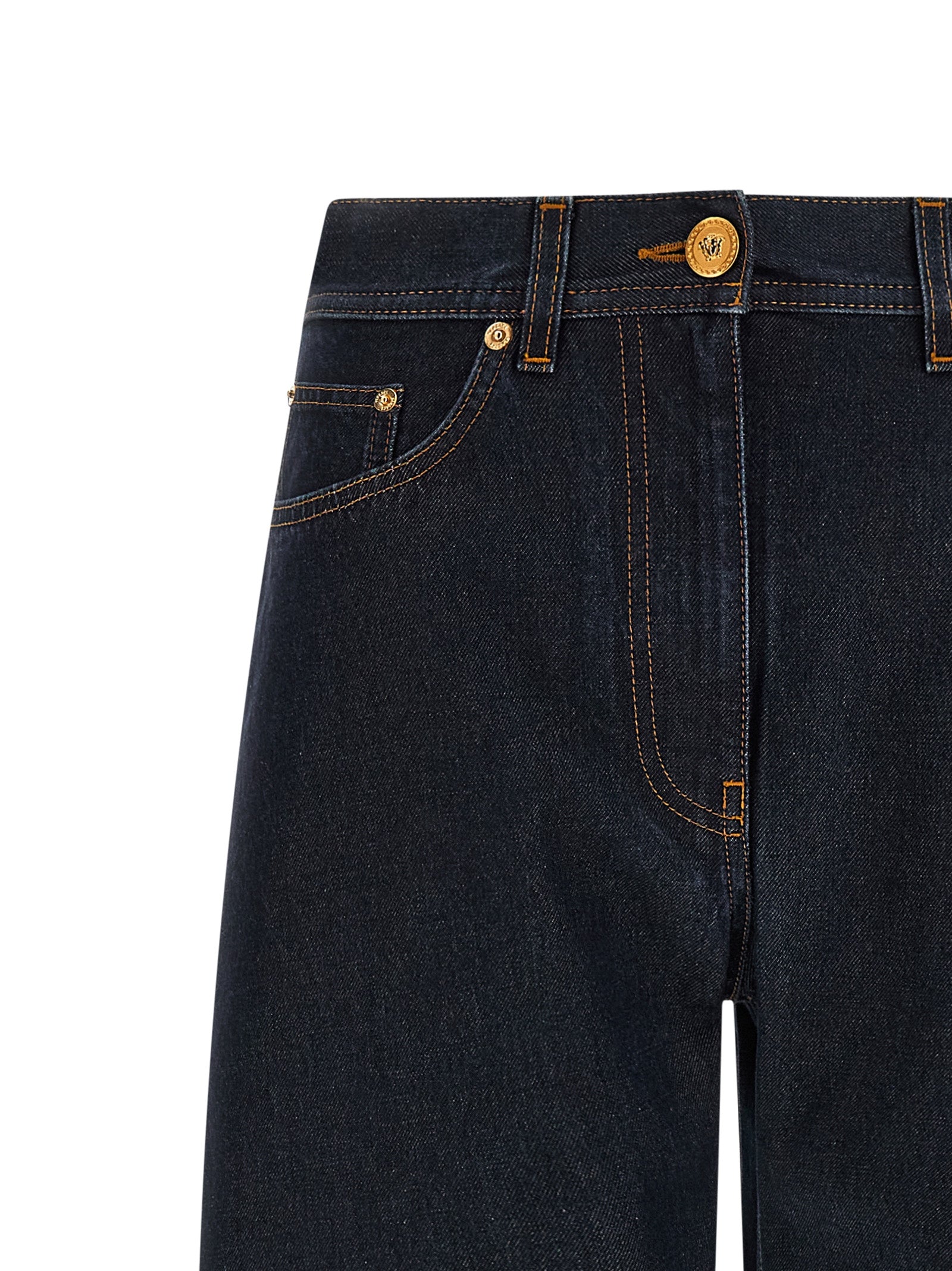 Versace Blue Cotton High-Waisted Jean Versace