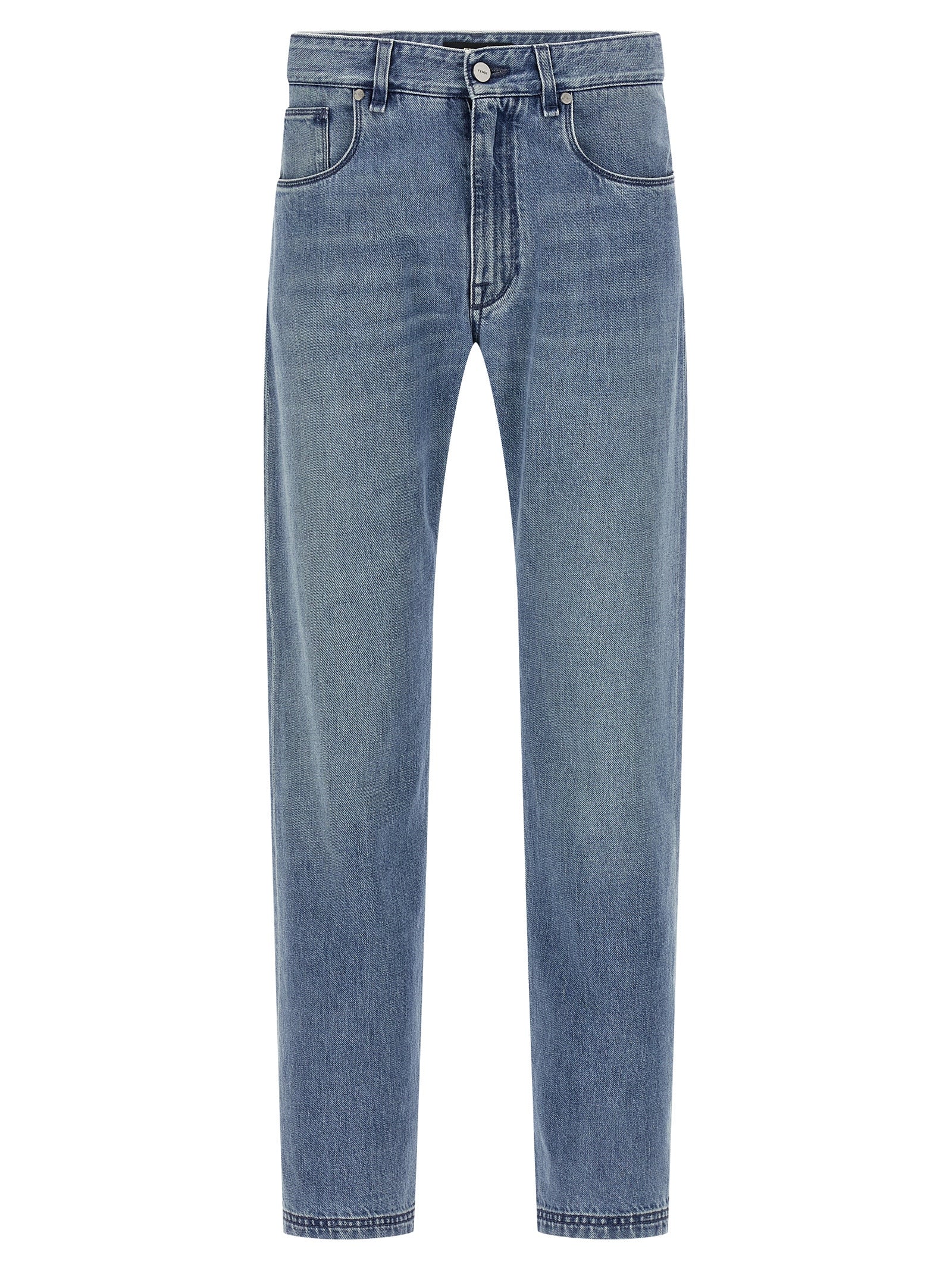 Fendi Blue Cotton Straight-Leg Jeans Fendi