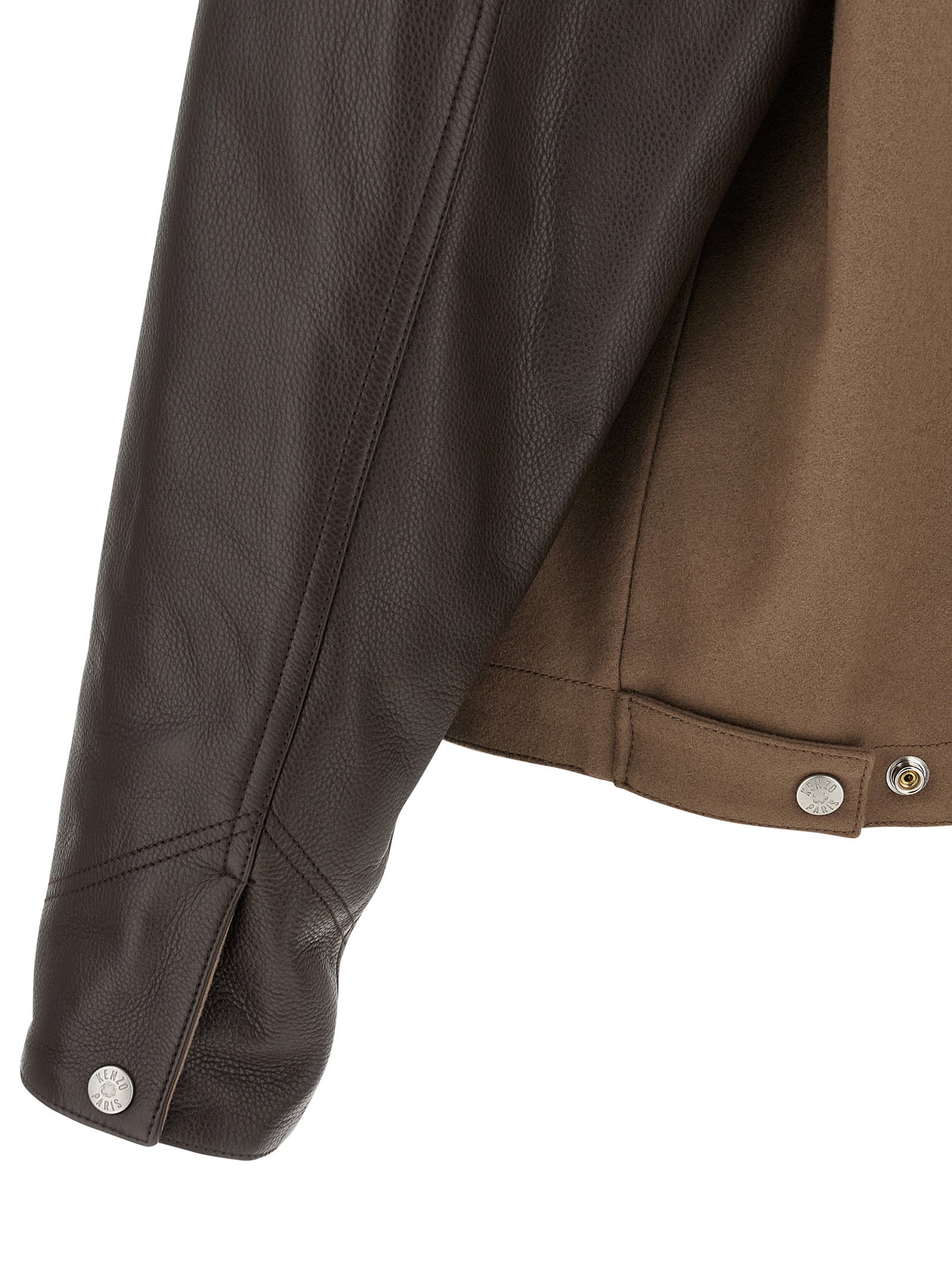 Kenzo Brown Virgin Wool Leather Jacket Kenzo
