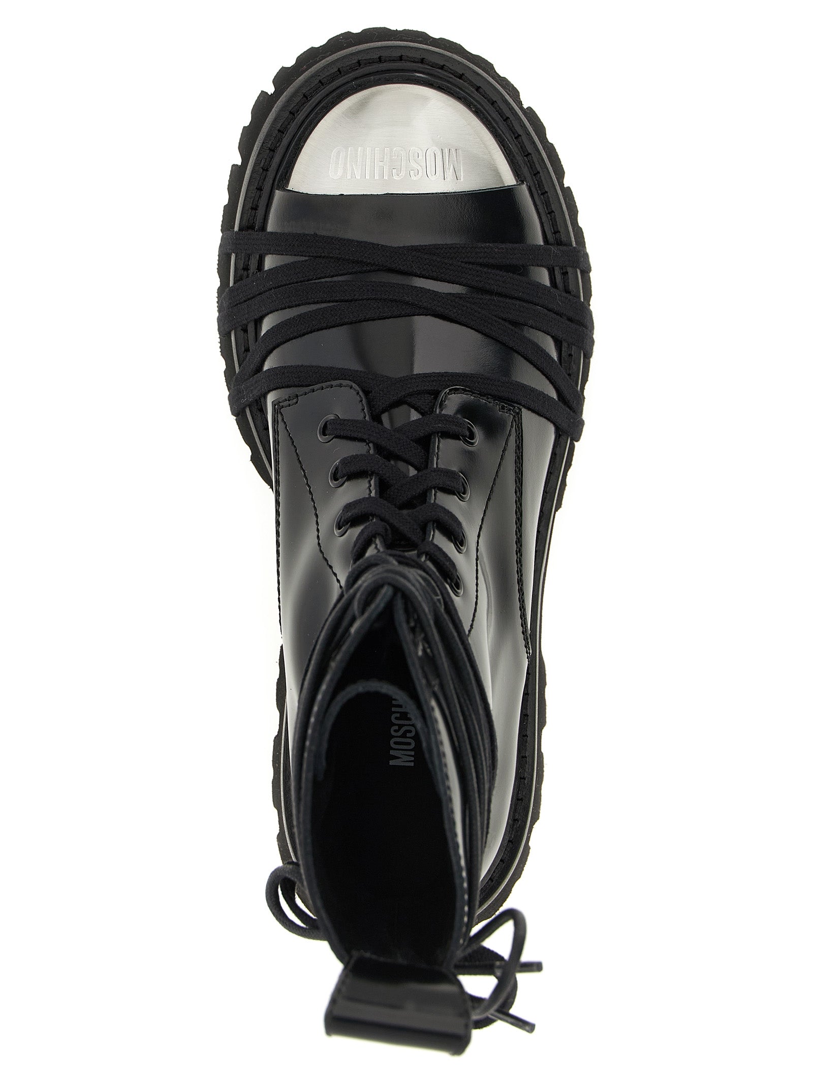 Moschino Black Calfskin Lace-Up Boots Moschino