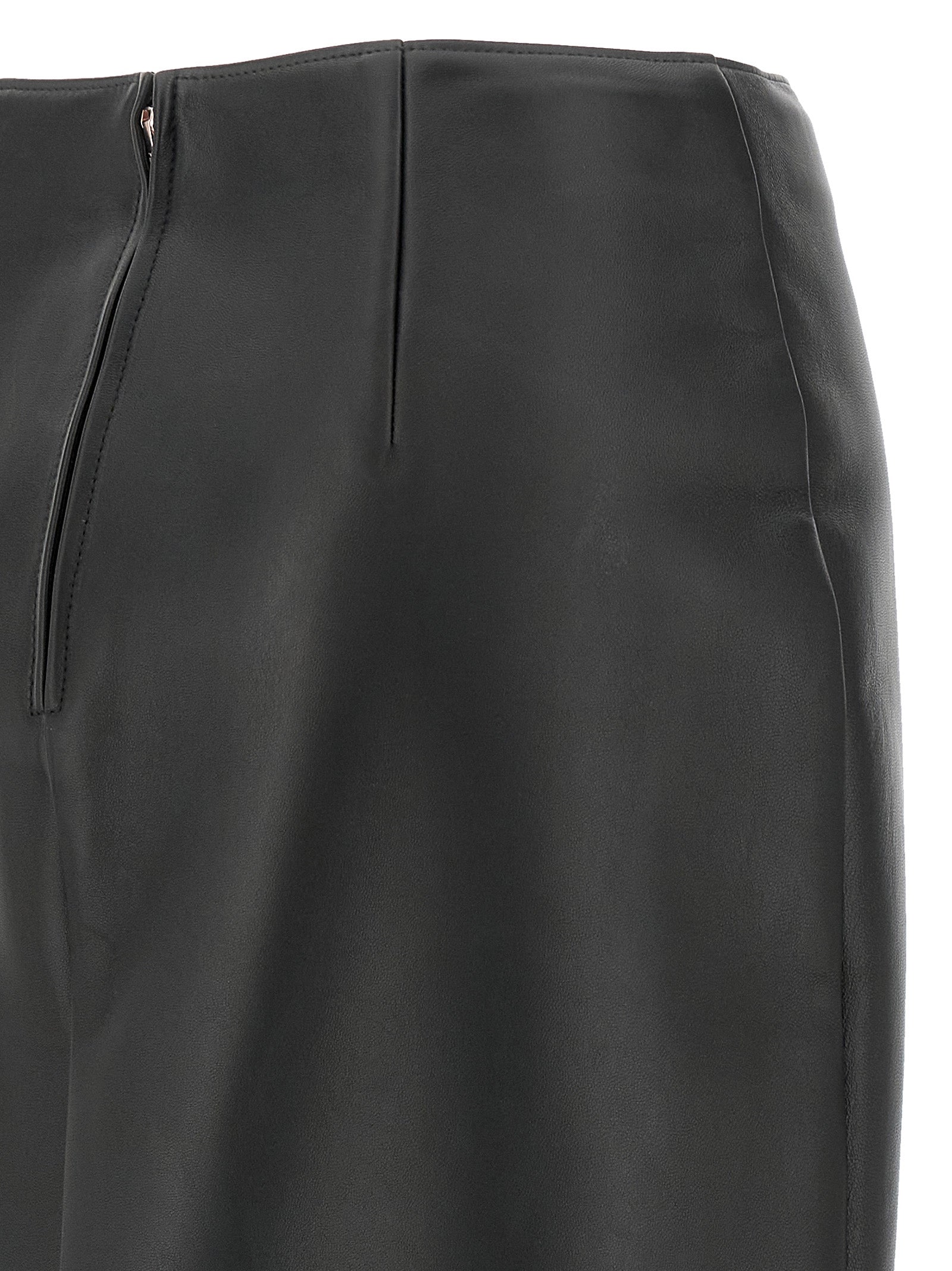 Fendi Black Lamb Leather Midi Skirt Fendi